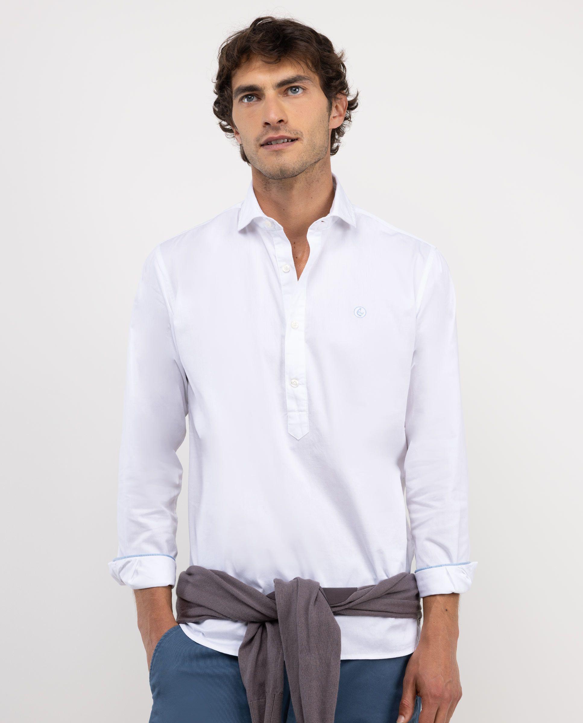 Camisa Polera Twill Garment Dyed Blanco HOMBRE OI 25-1