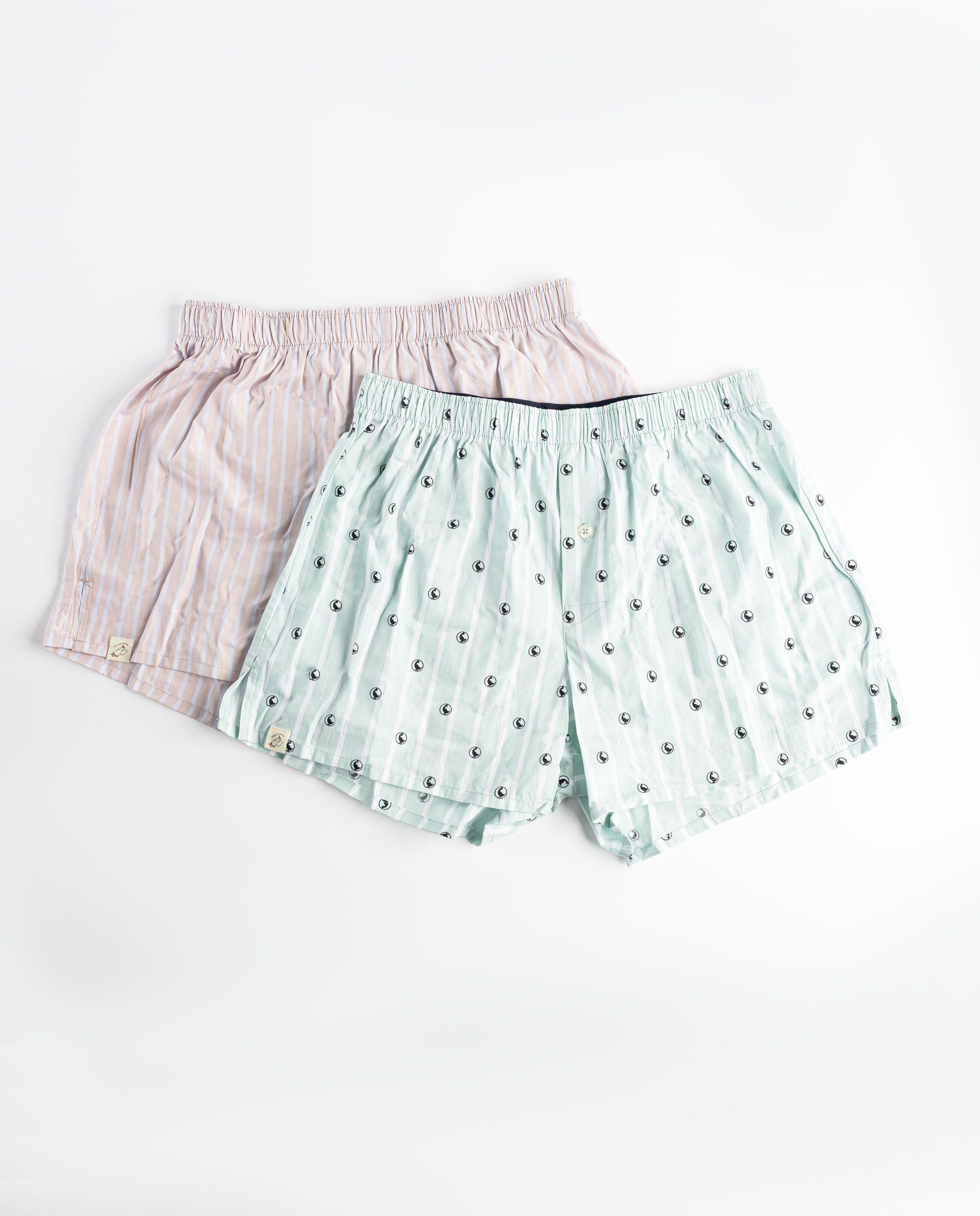 Pack Boxer Plana Raya Butcher Verde Estampado Gansos  Raya Butcher Rosa UNISEX OI 25-1