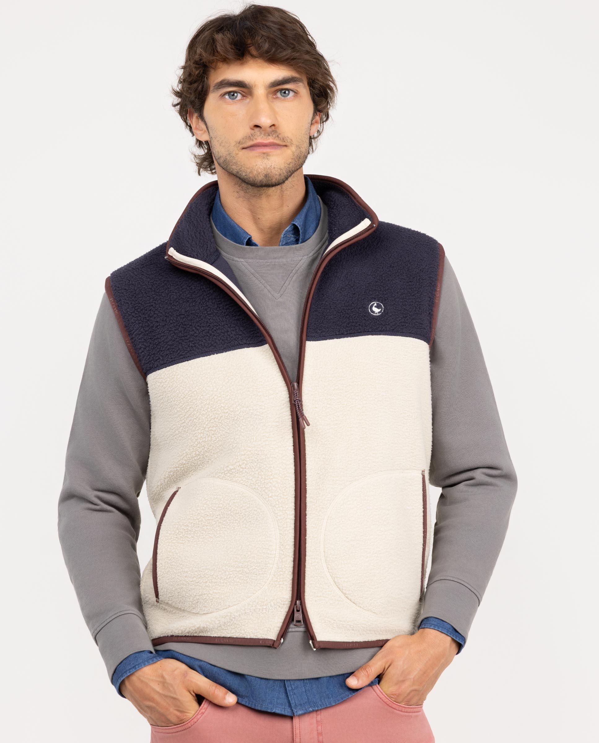 Chaleco Polar Color Block Marino Crudo HOMBRE OI 25-0