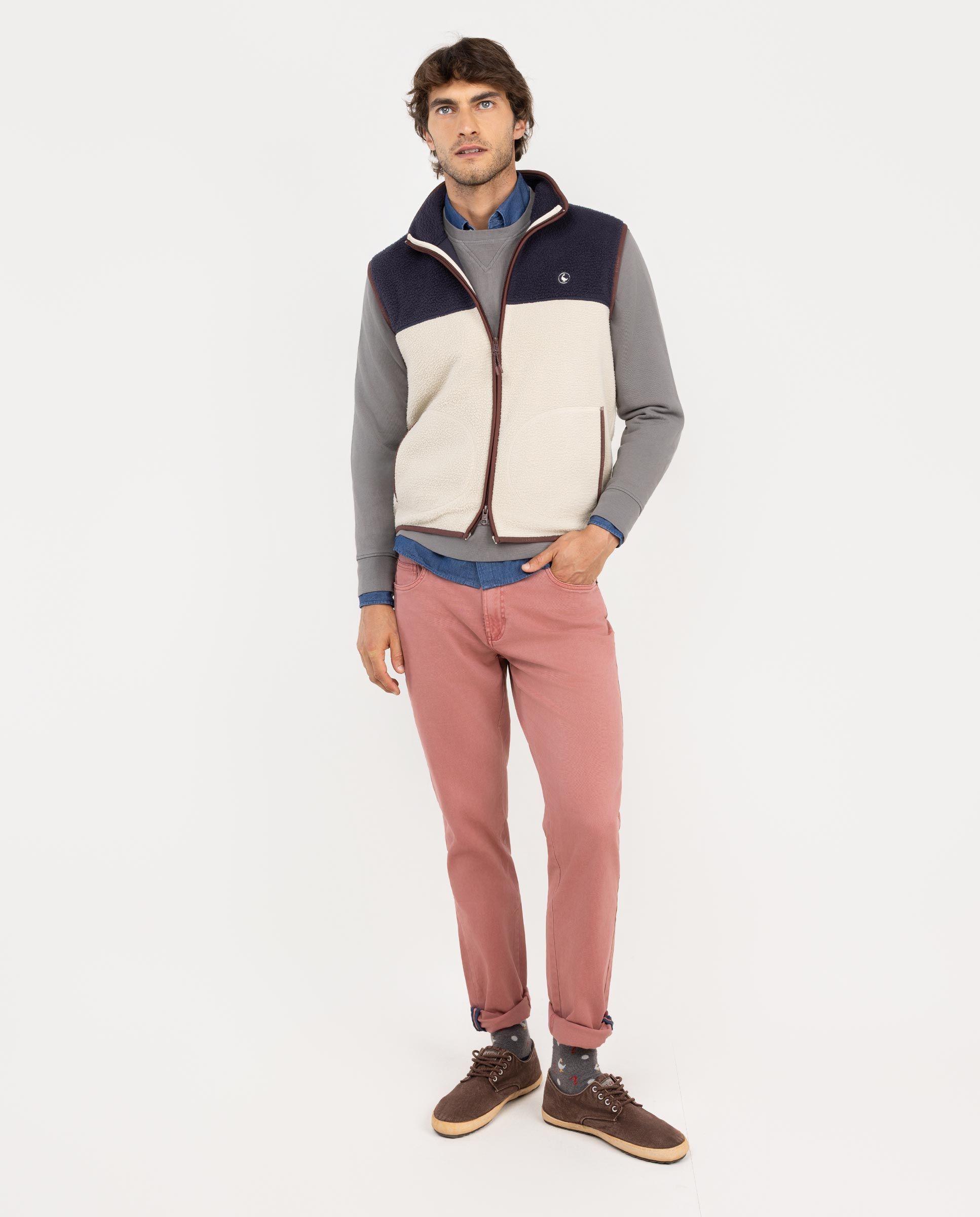Chaleco Polar Color Block Marino Crudo HOMBRE OI 25-1