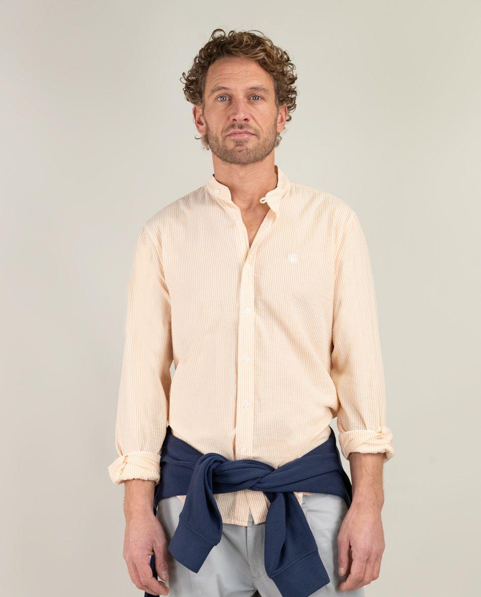 Camisa Seersucker Raya Naranja Cuello Mao HOMBRE PV 25-2