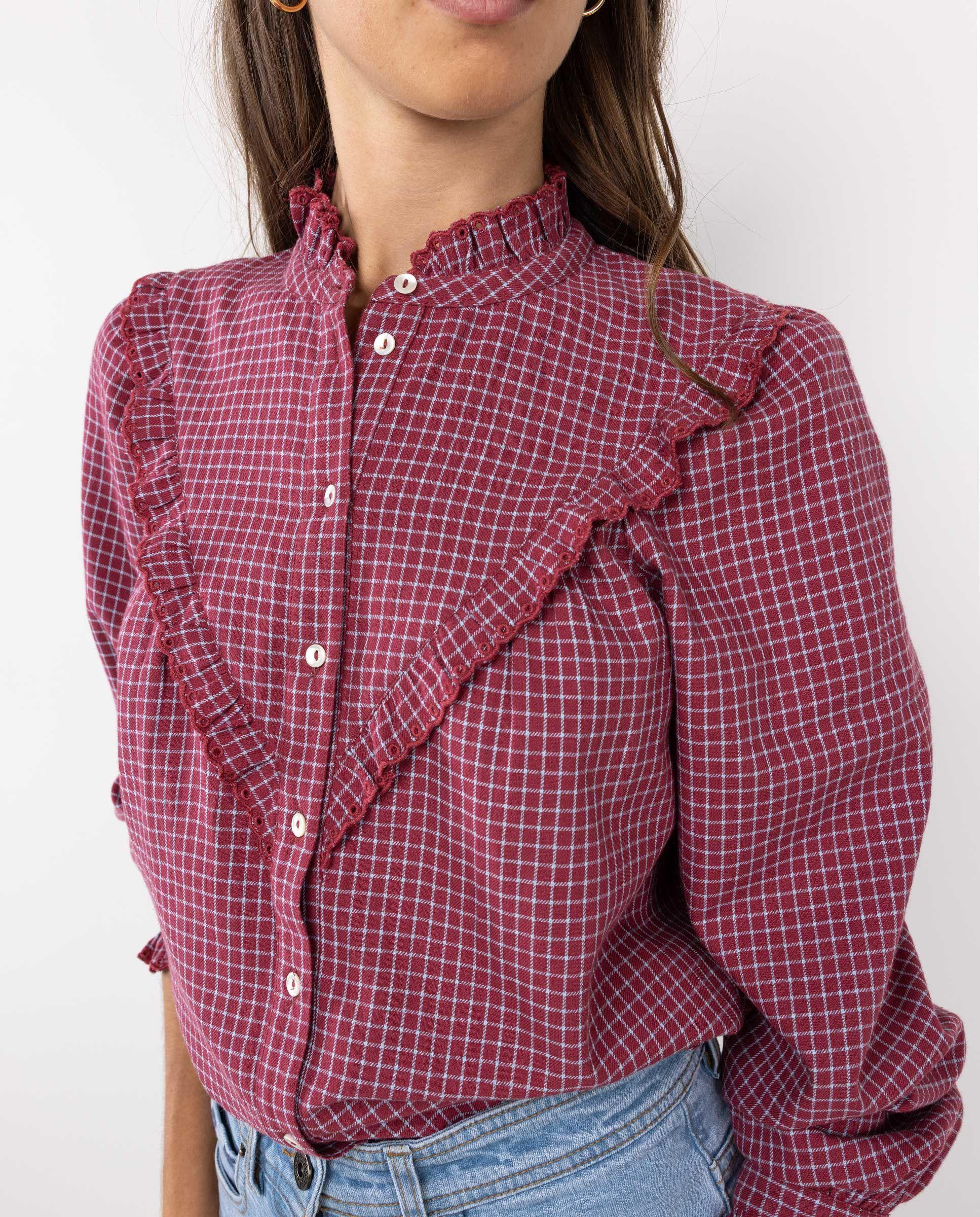 Blusa Volante Cuadros Burdeos MUJER OI 25-2