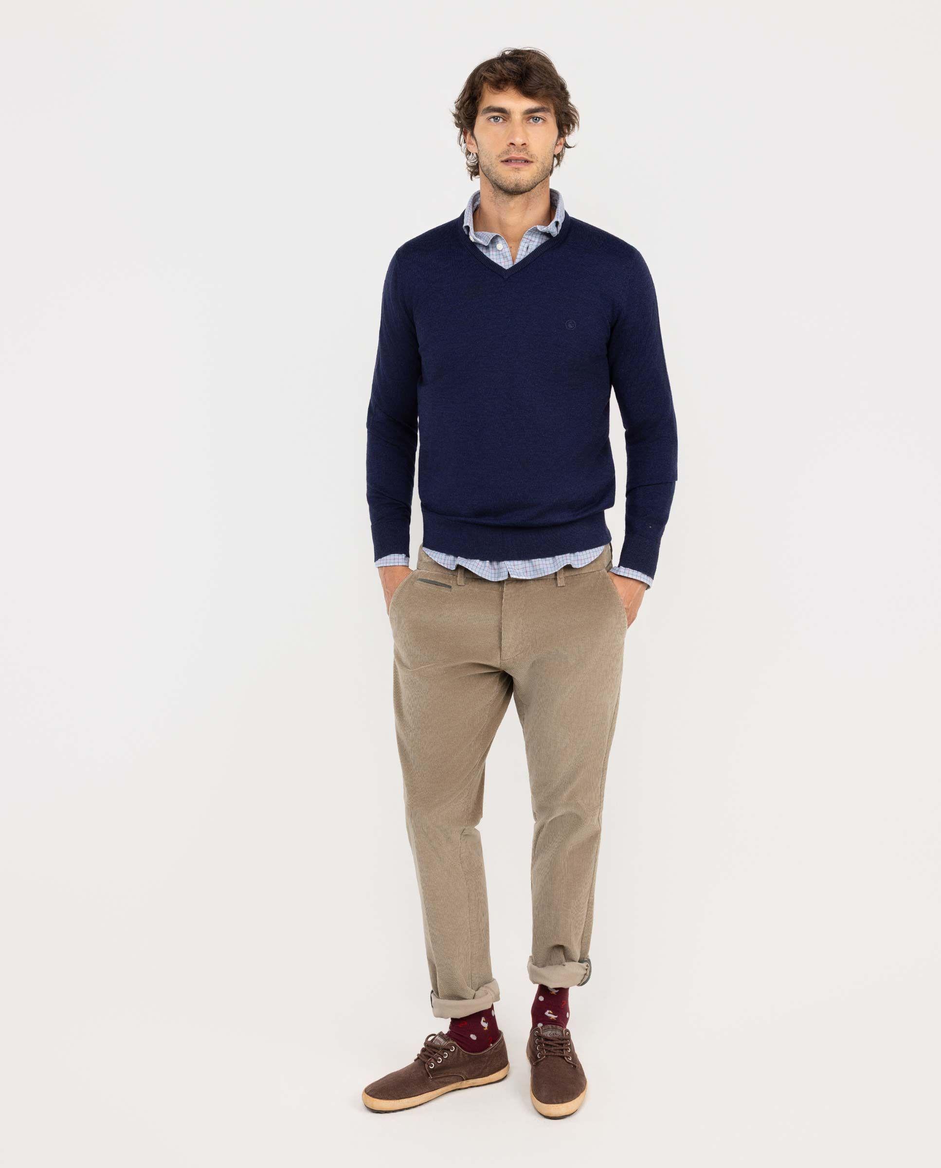 Jersey Cuello Pico Merino Marino HOMBRE OI 25-1