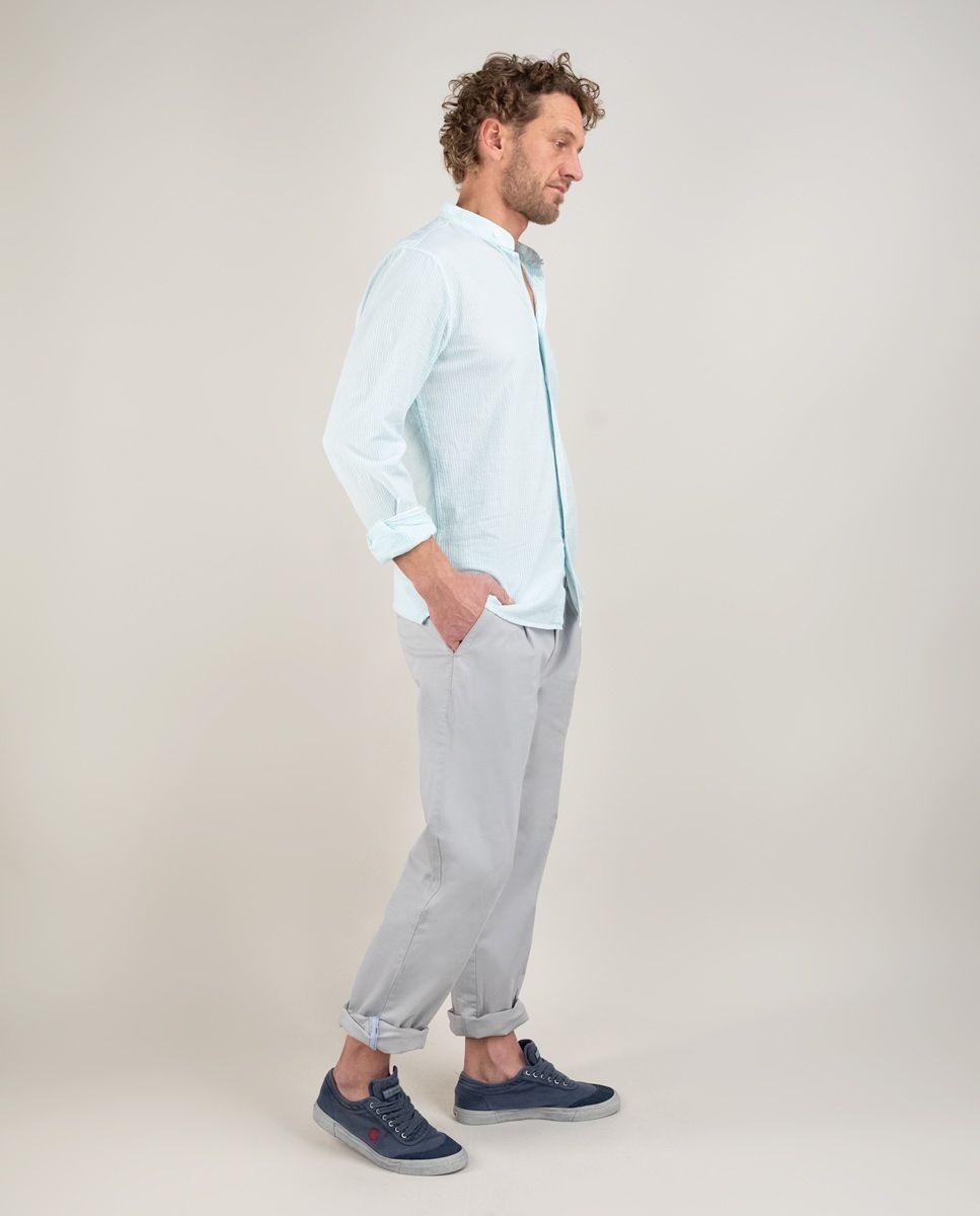 Camisa Seersucker Raya Aguamarina Cuello Mao HOMBRE PV 25-2