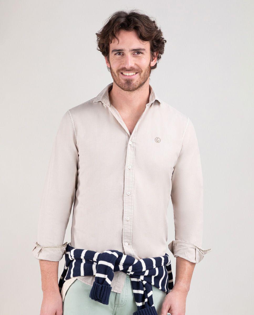 Camisa Popelín Garment Dyed Beige HOMBRE PV 25-1