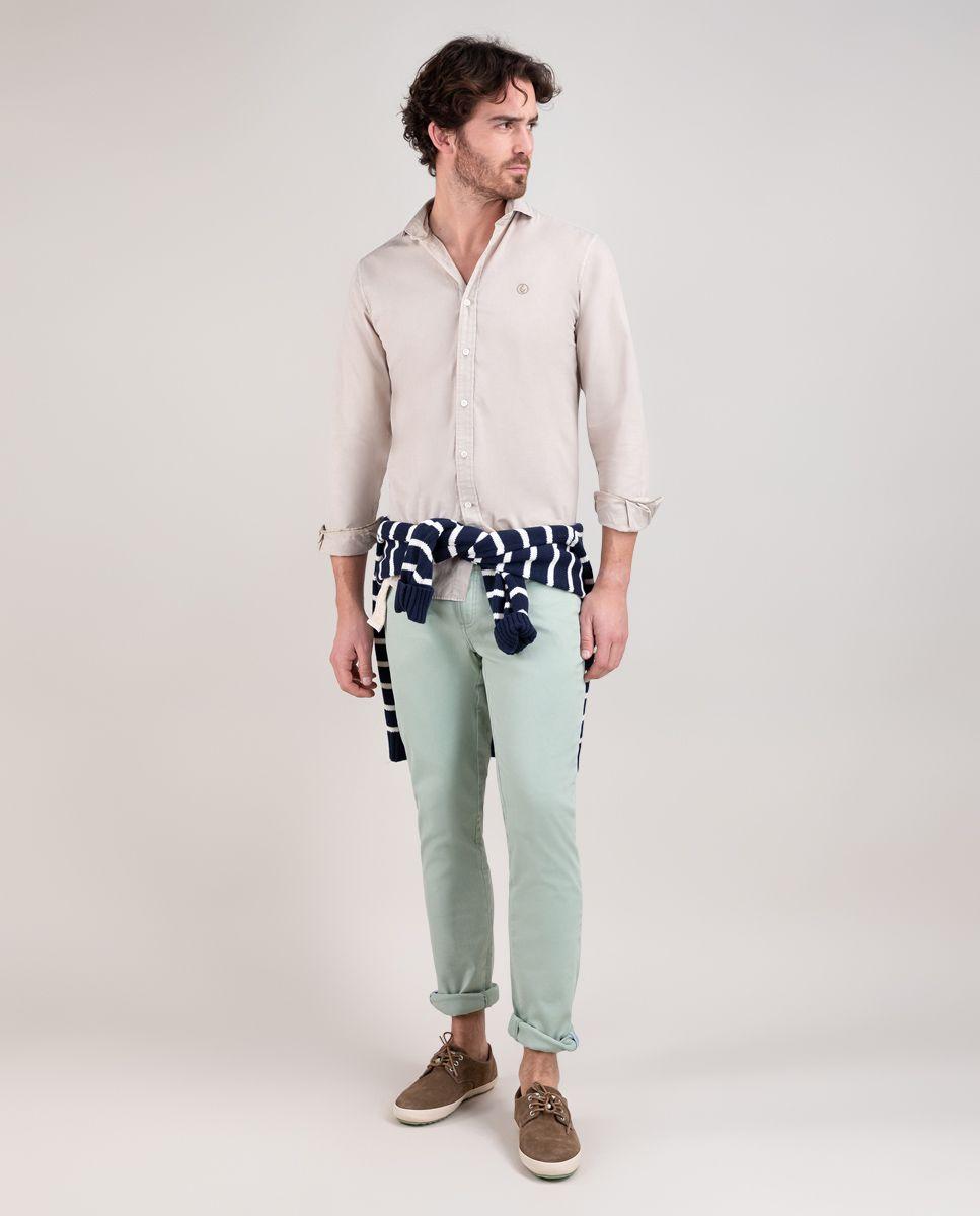 Camisa Popelín Garment Dyed Beige HOMBRE PV 25-2