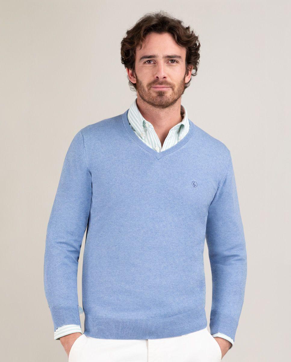 Jersey Cuello Pico Coderas Azul HOMBRE PV 25-0