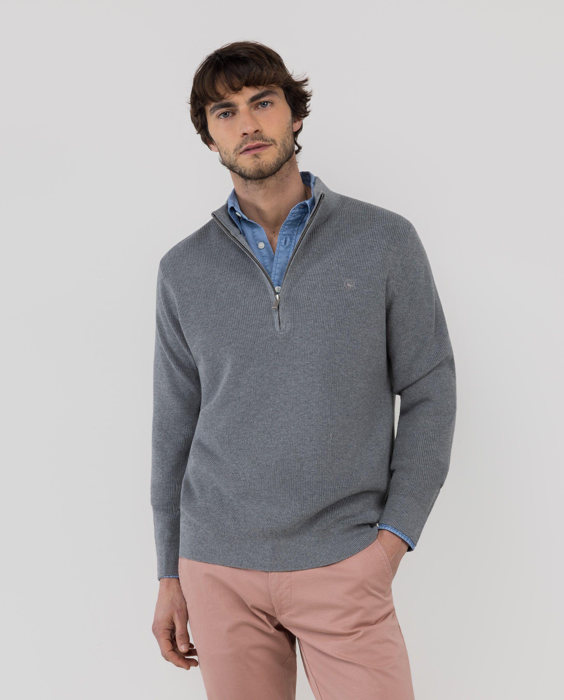 Jersey Punto Inglés Punto Cremallera Gris HOMBRE PV 26-1