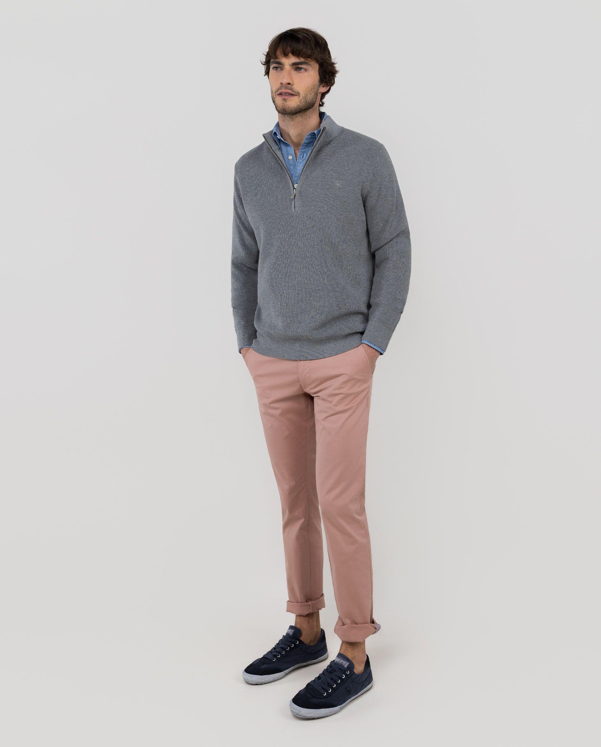Jersey Punto Inglés Punto Cremallera Gris HOMBRE PV 26-2