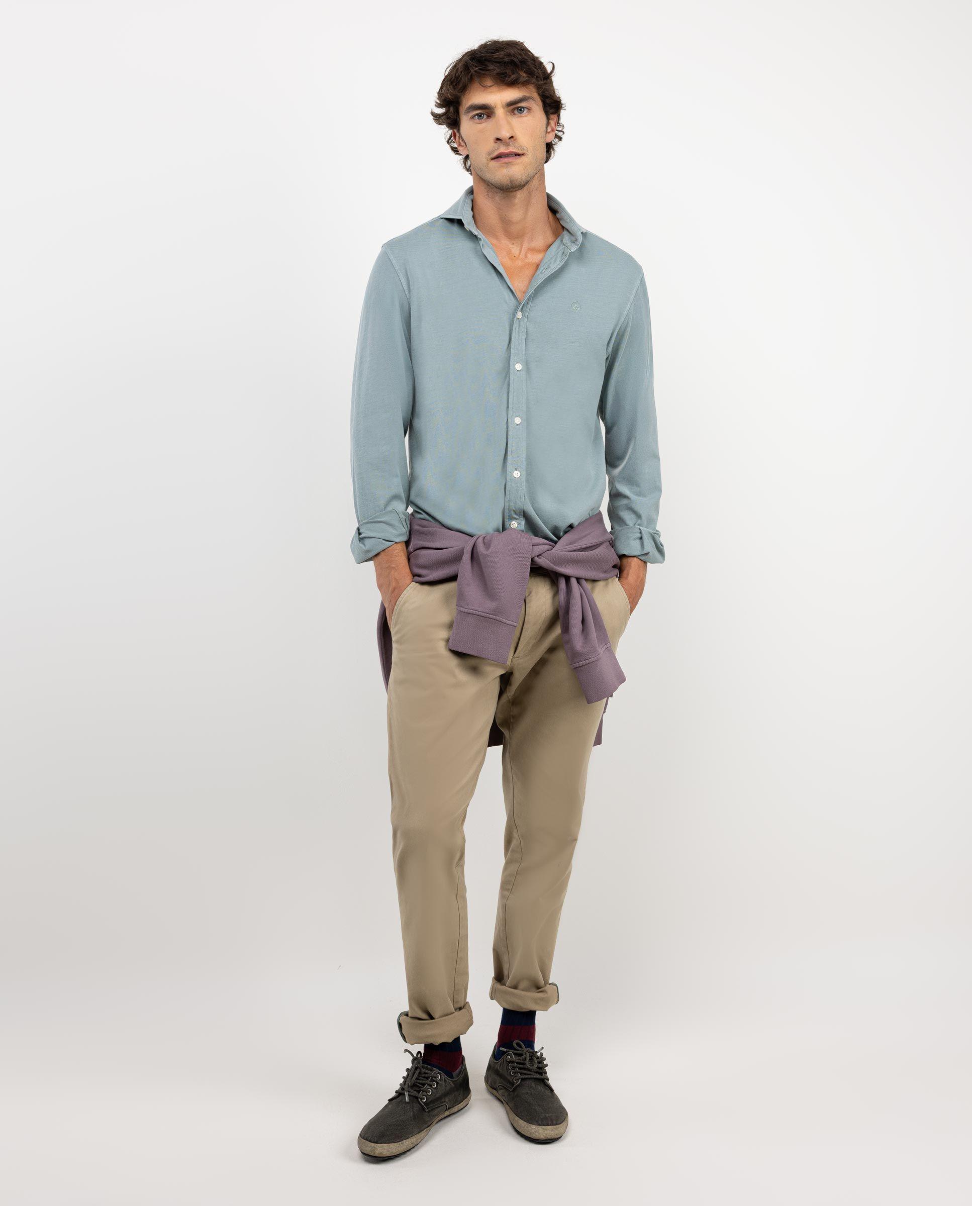 Camisa Punto Algodón Verde Claro HOMBRE OI 25-0