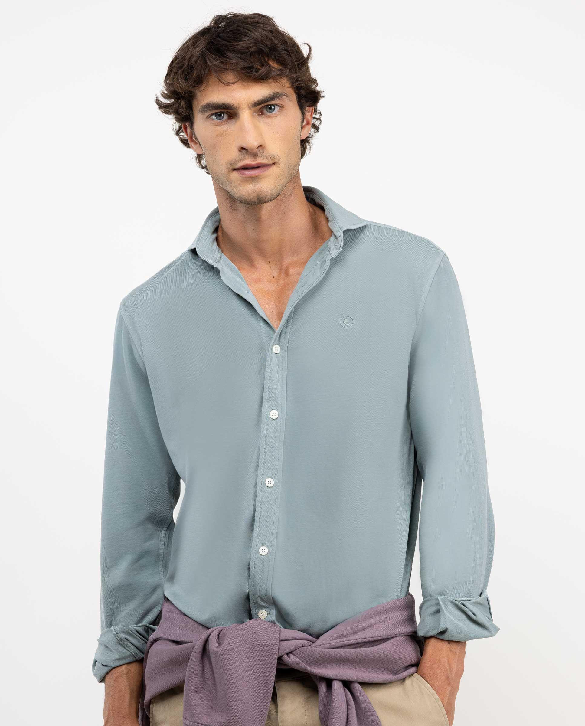 Camisa Punto Algodón Verde Claro HOMBRE OI 25-1