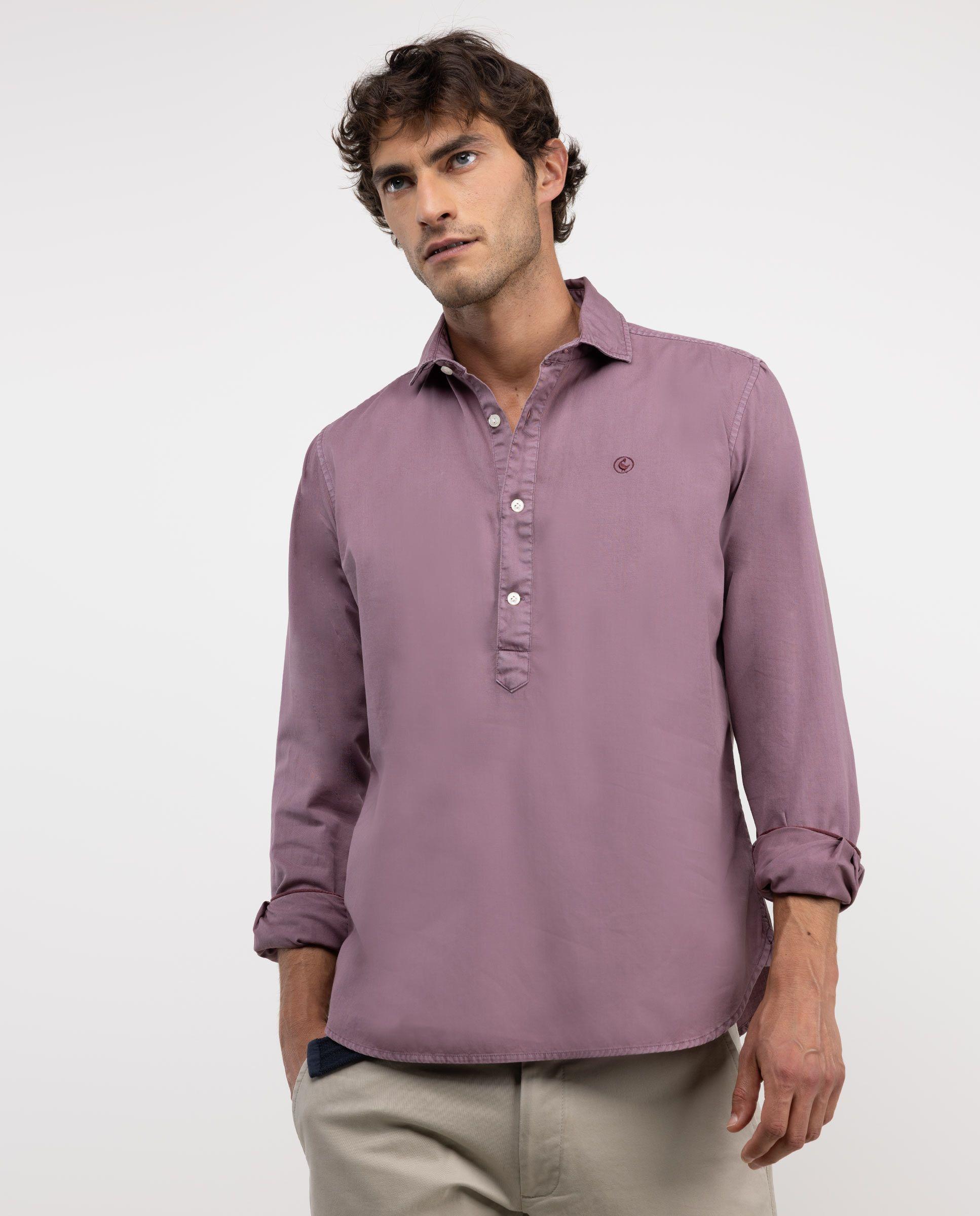 Camisa Polera Twill Garment Dyed Granate HOMBRE OI 25-0