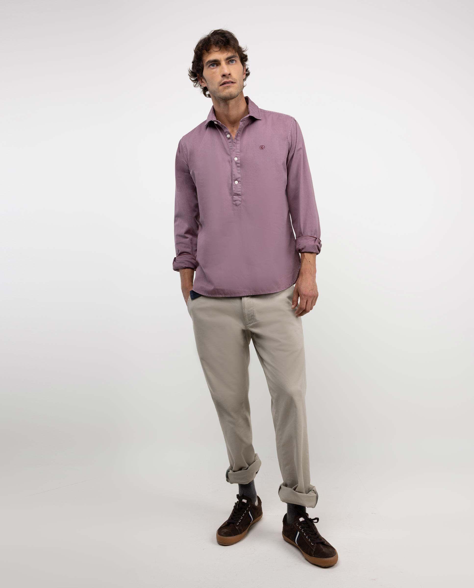 Camisa Polera Twill Garment Dyed Granate HOMBRE OI 25-1