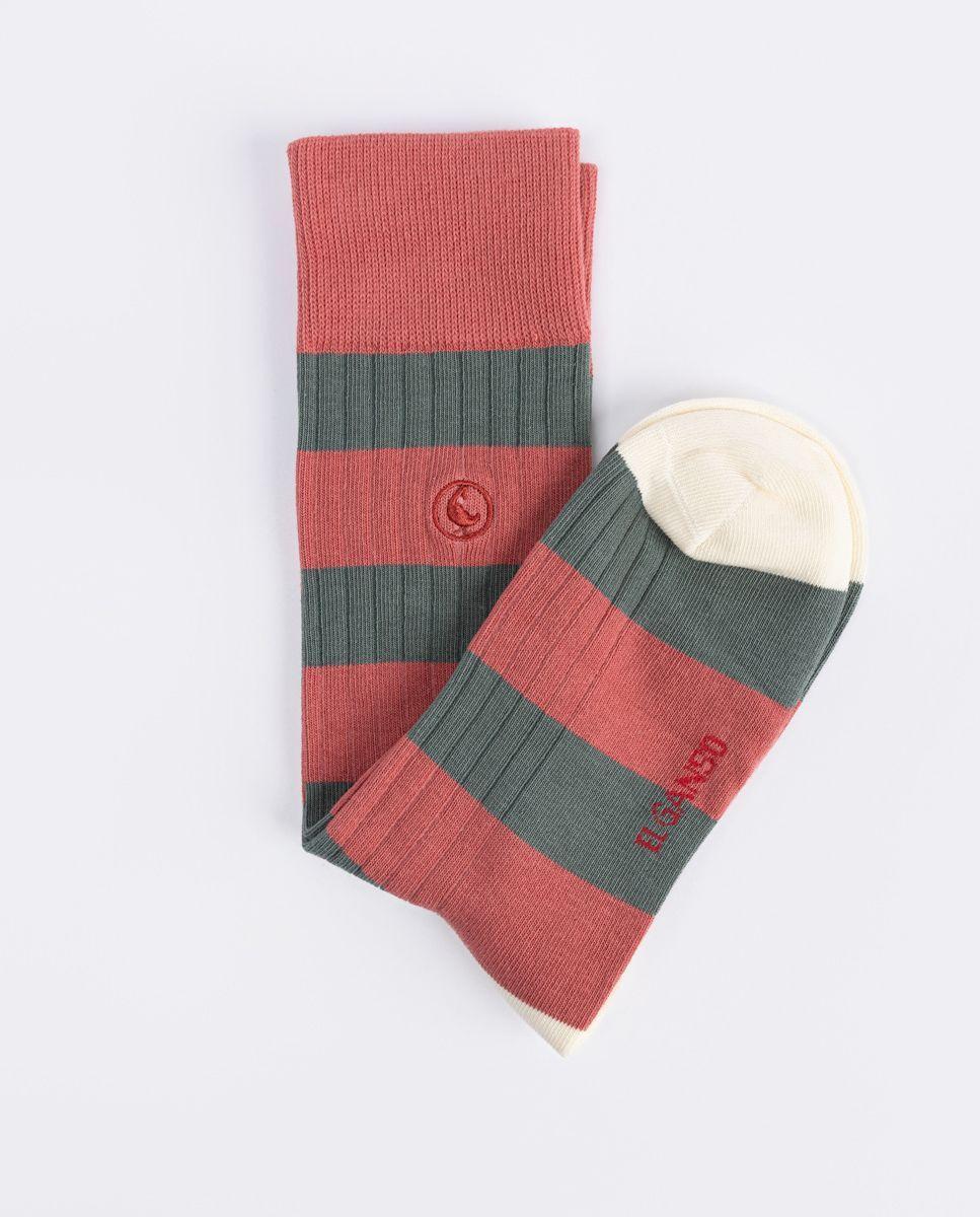 Calcetín Algodón Canalé Rayas Rojo UNISEX PV 26-0