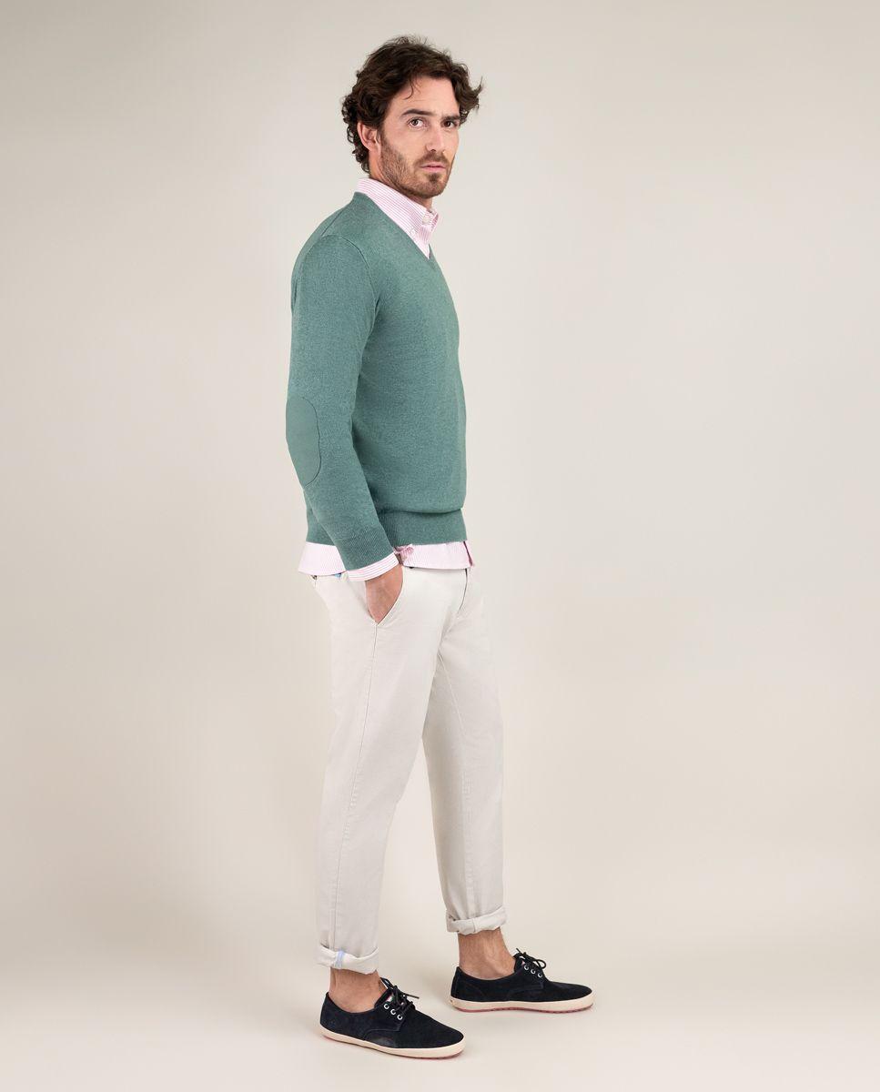 Jersey Cuello Pico Coderas Verde Oscuro HOMBRE PV 25-2