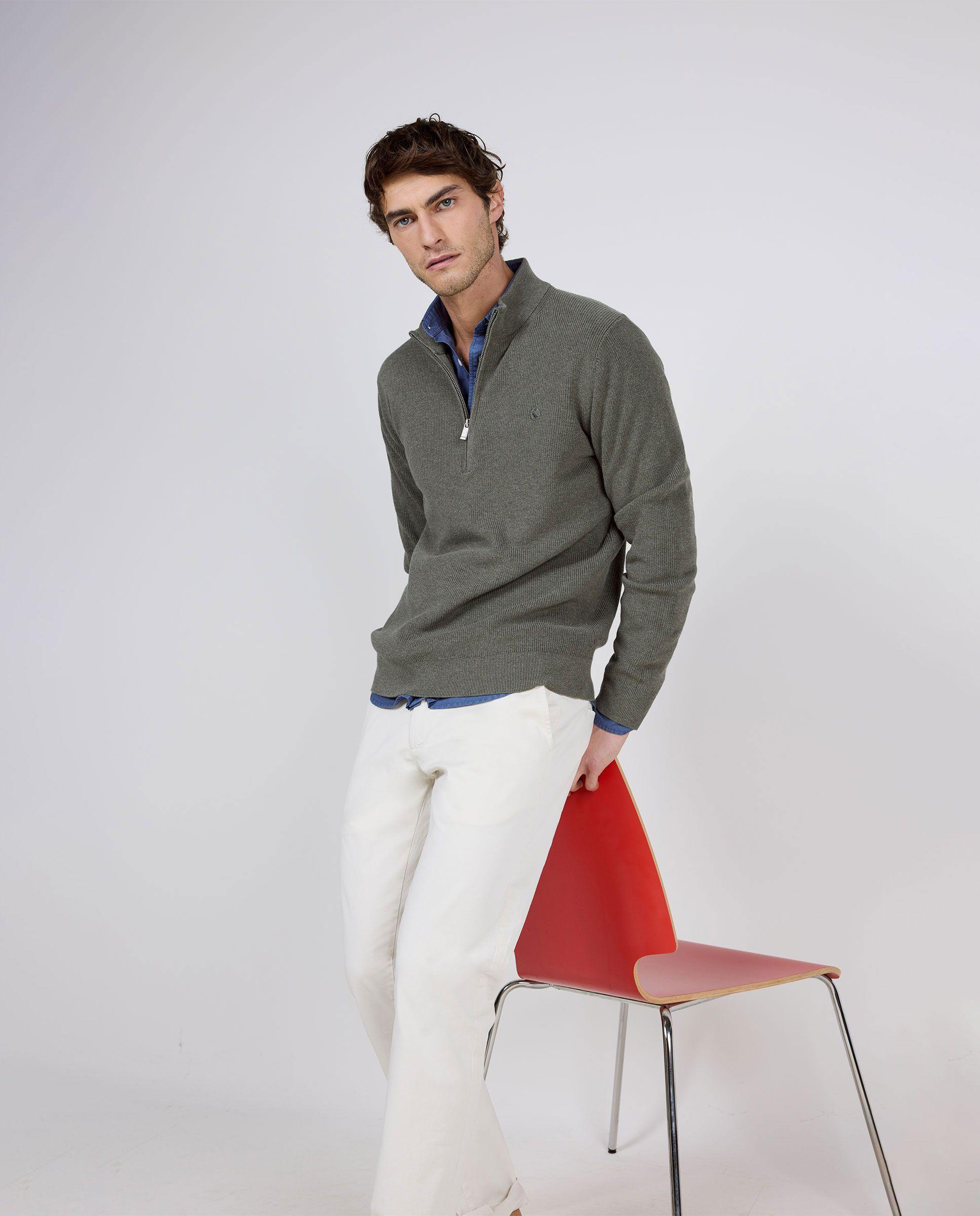 Jersey Punto Inglés Punto Cremallera Verde HOMBRE PV 26-0