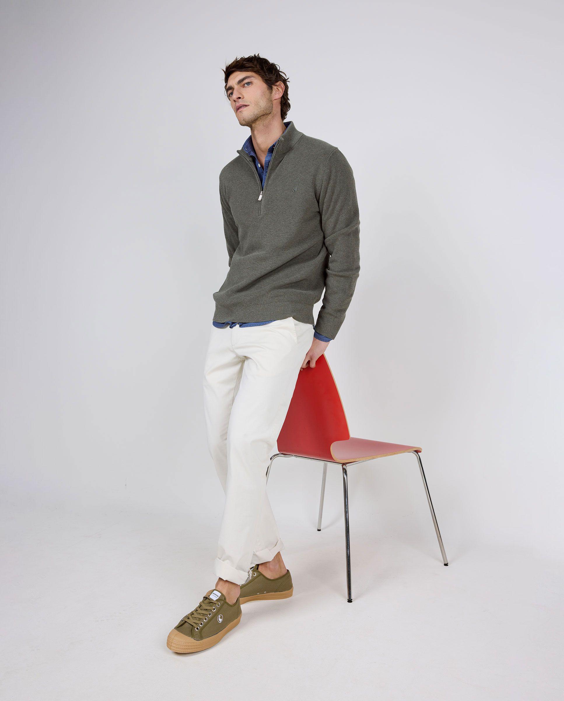 Jersey Punto Inglés Punto Cremallera Verde HOMBRE PV 26-1
