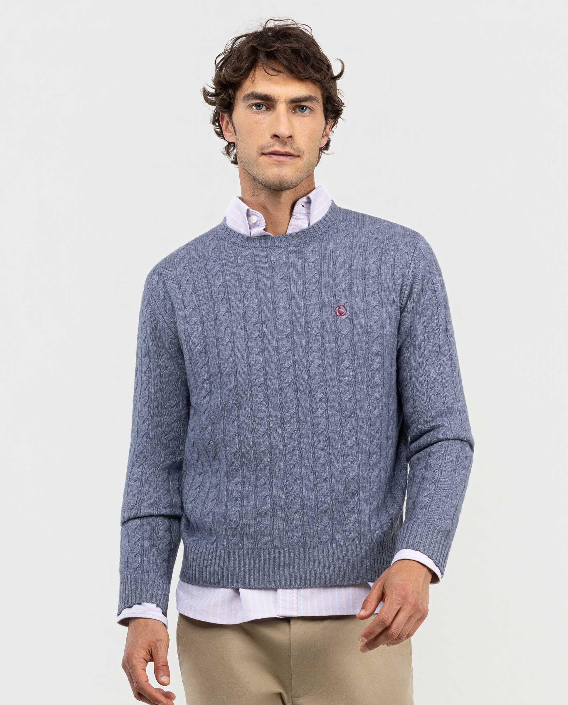 Jersey de Ochos Cuello Caja Gris Azulado HOMBRE OI 25-1