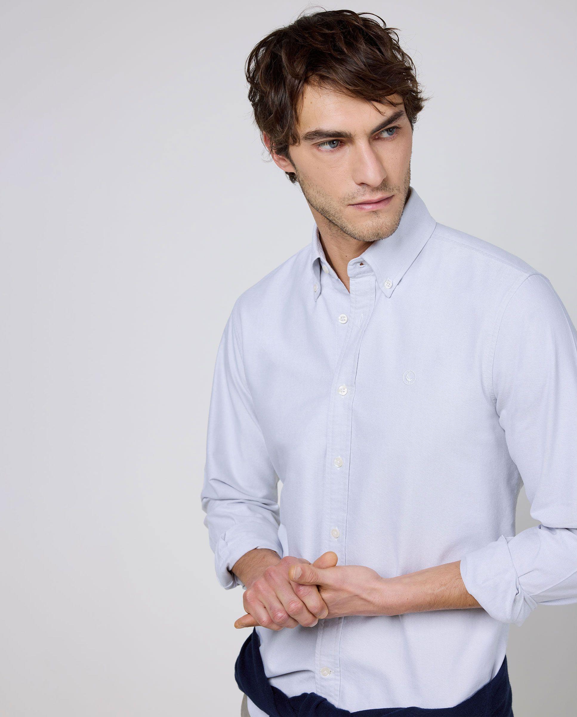 Camisa Oxford Liso Gris HOMBRE PV 26-2