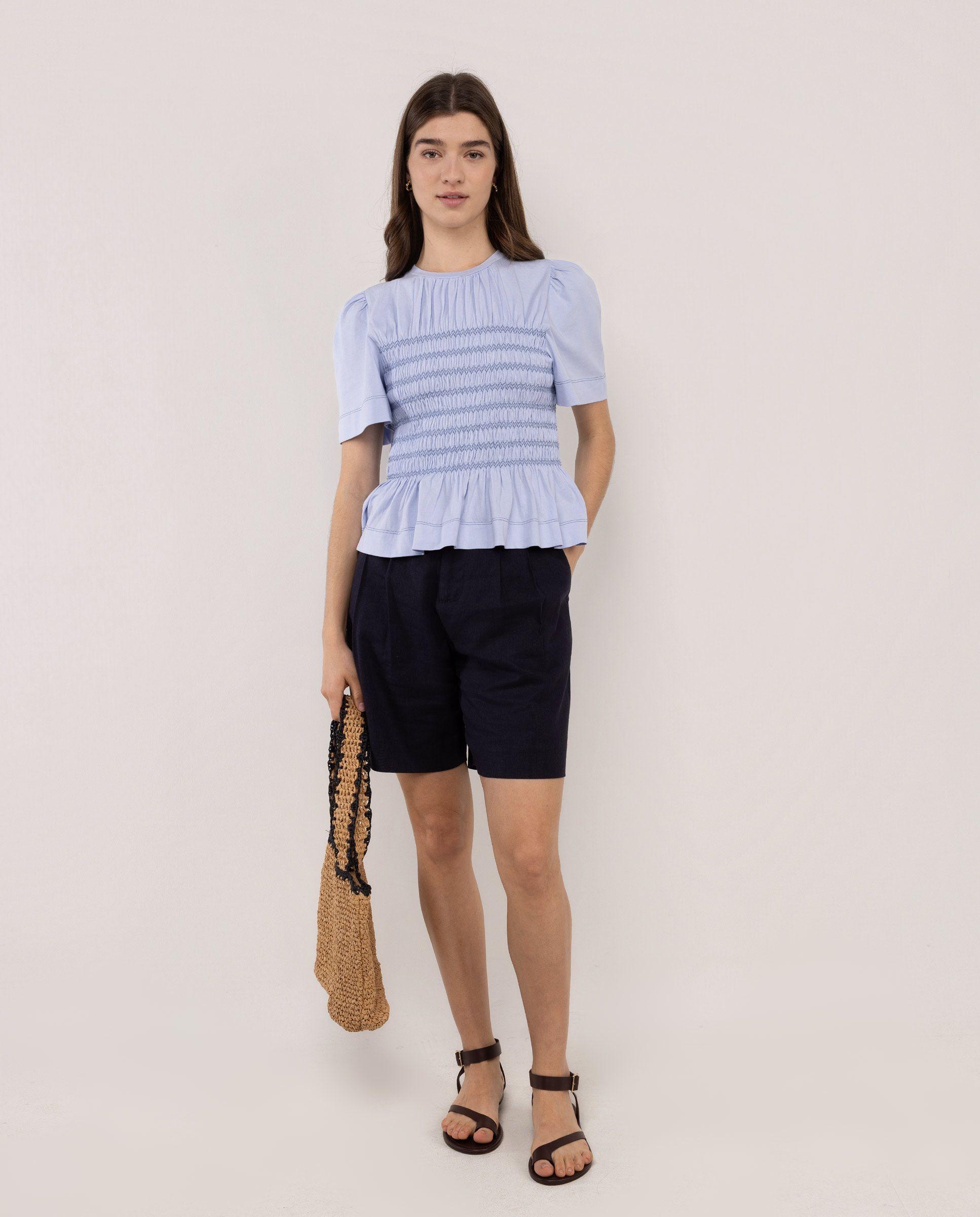 Camiseta Lea Manga Corta Elástico Celeste MUJER PV 26-0