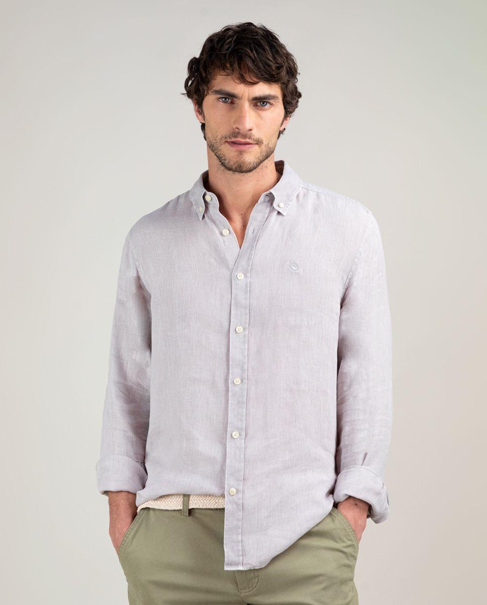 Camisa Lino Garment Dyed Gris HOMBRE PV 25-0