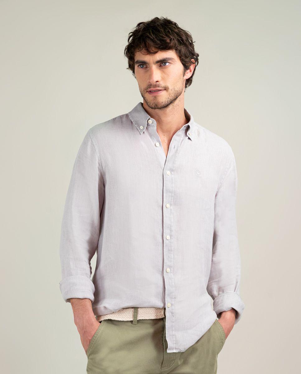 Camisa Lino Garment Dyed Gris HOMBRE PV 25-1