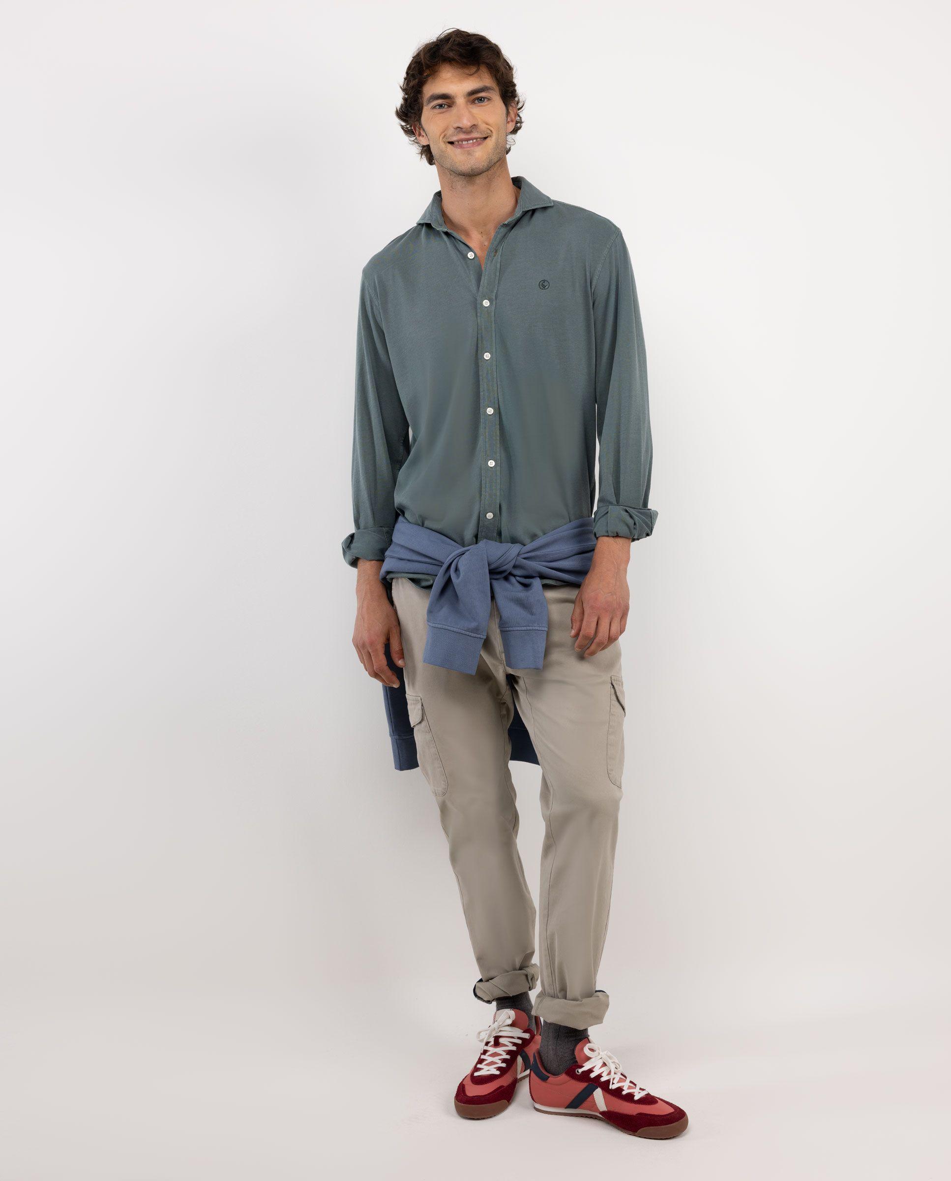 Camisa Punto Algodón Verde Oscuro HOMBRE OI 25-0