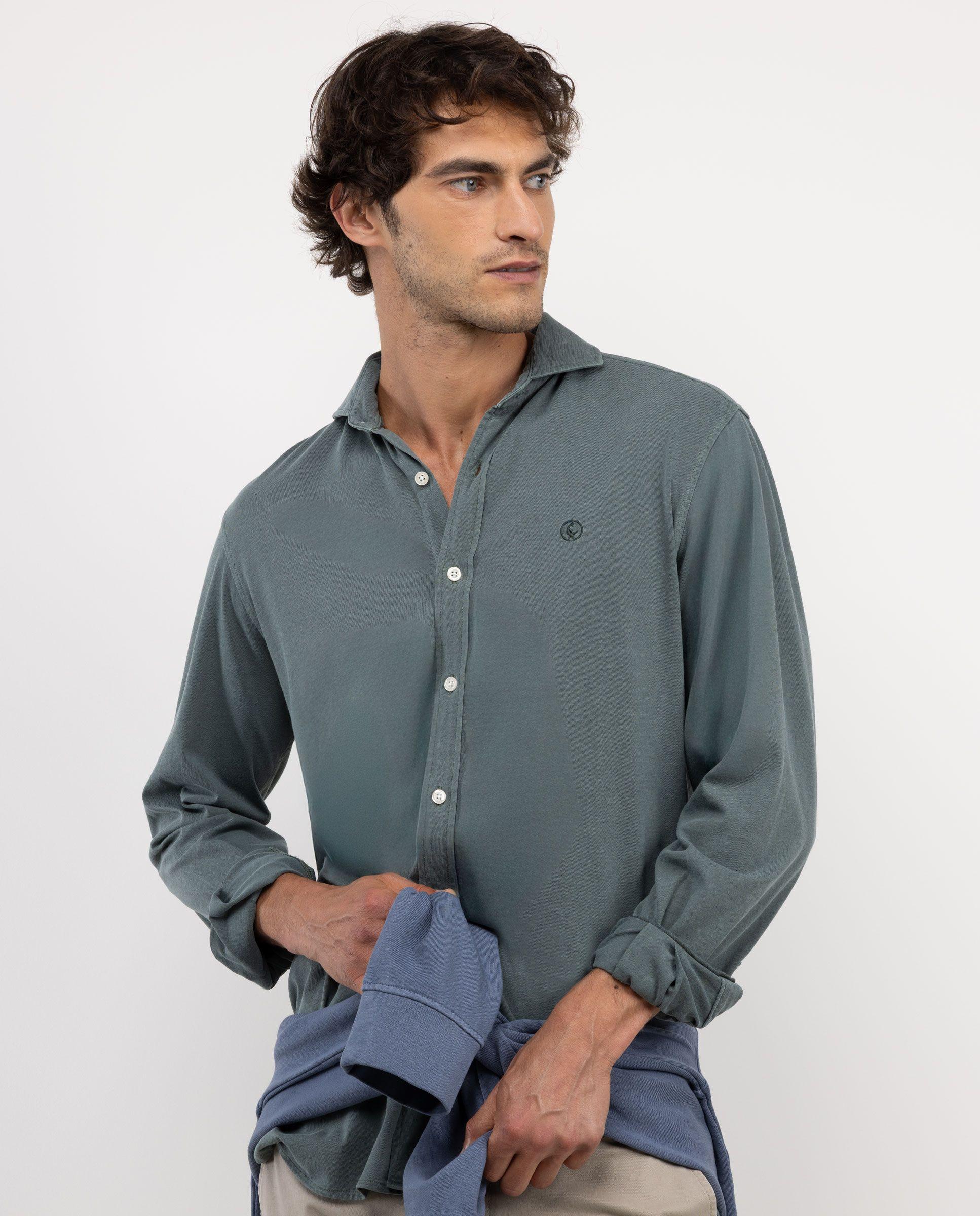 Camisa Punto Algodón Verde Oscuro HOMBRE OI 25-1