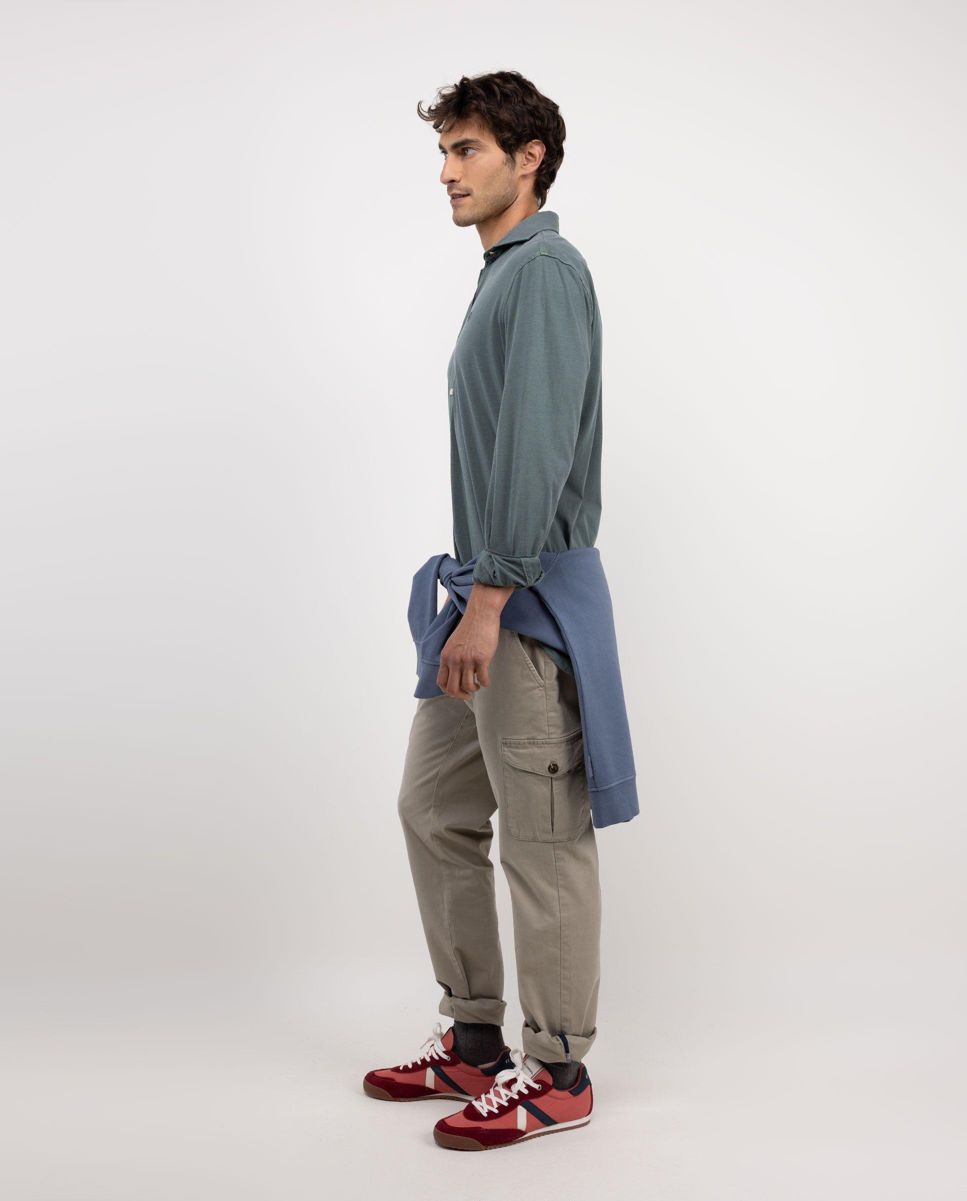 Camisa Punto Algodón Verde Oscuro HOMBRE OI 25-2