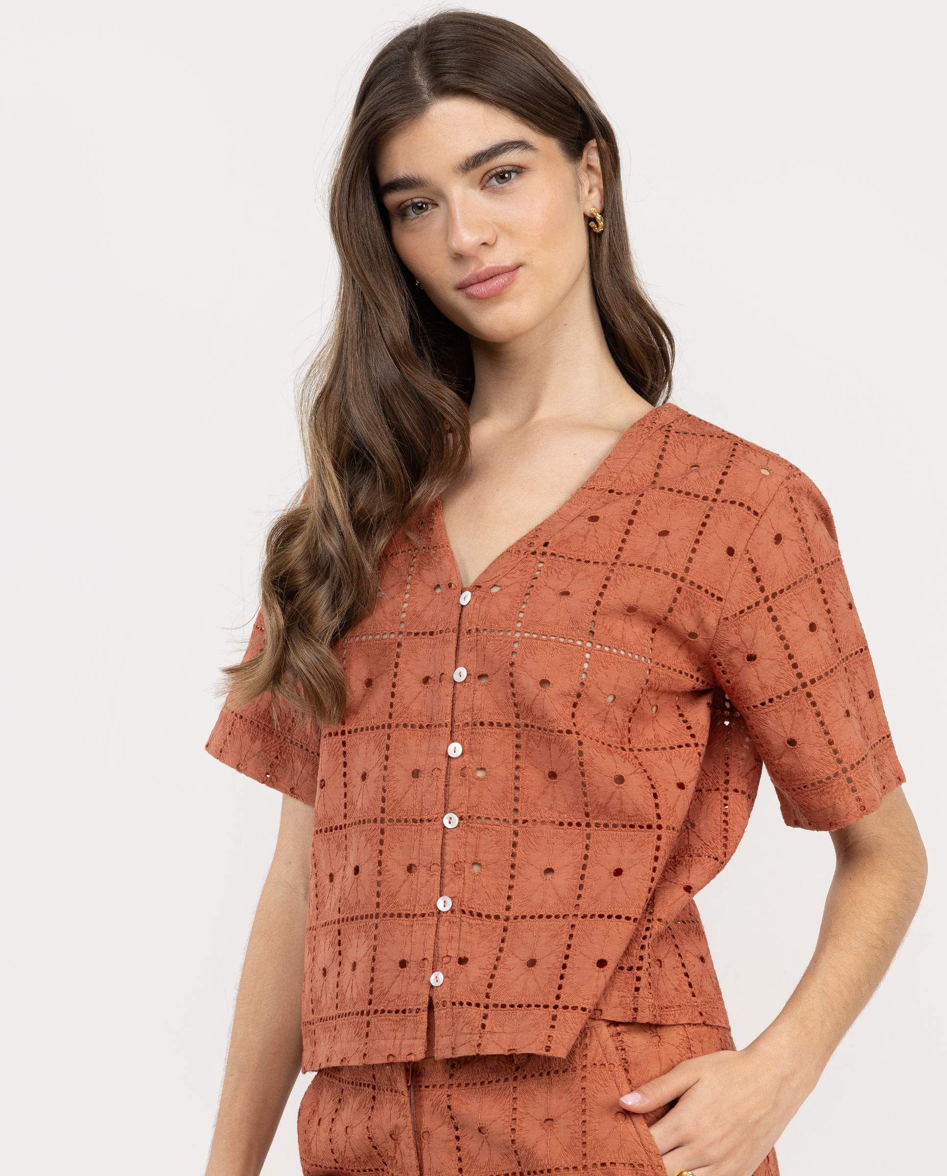 Camisa Lina Bordados Teja MUJER PV 26-2