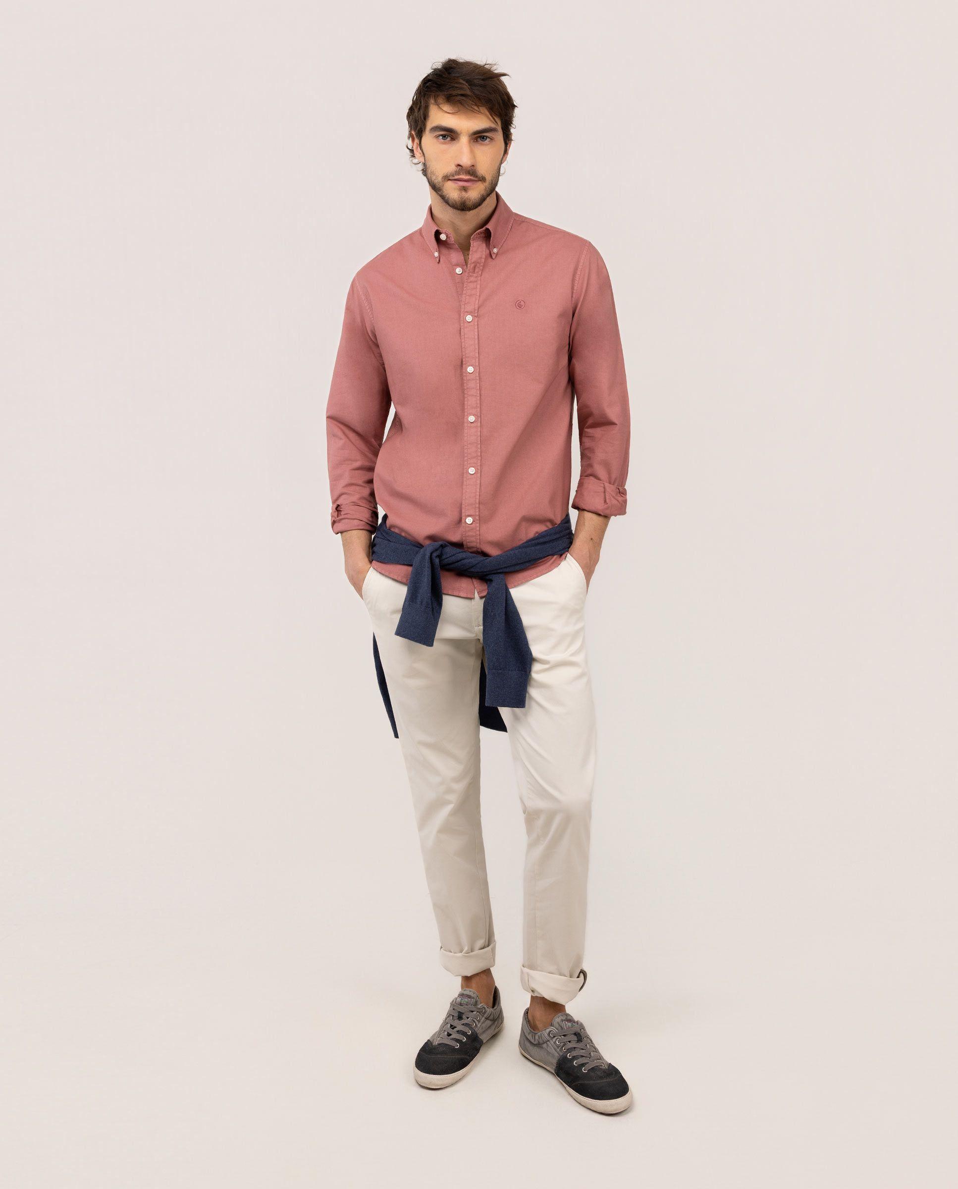 Camisa Algodón Garment Dyed Button Down Rojo HOMBRE PV 26-2