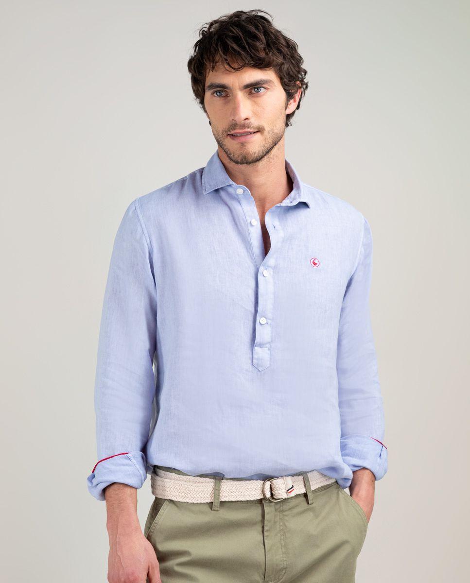 Camisa Polera Lino Celeste HOMBRE PV 25-0