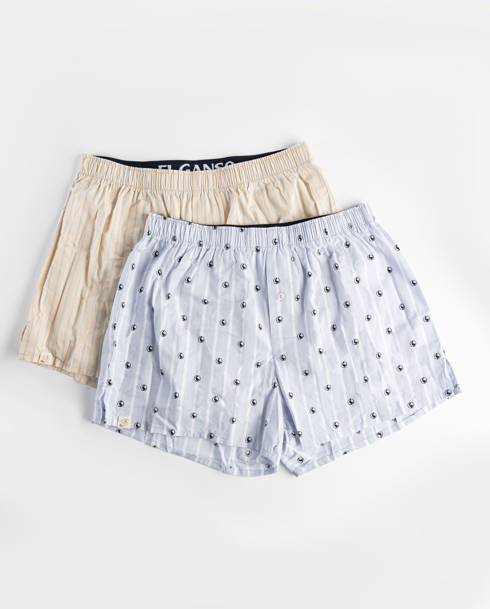 Pack Boxer Plana Raya Butcher Azul Estampado Gansos Raya Butcher Amarilla UNISEX OI 25-1