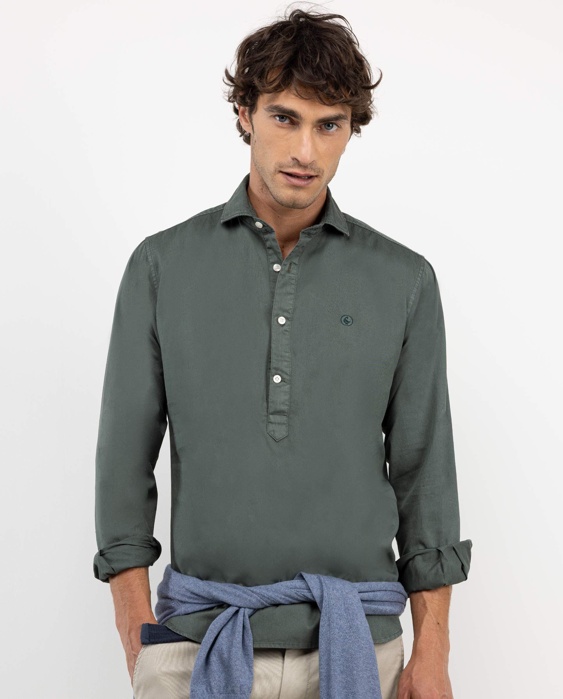 Camisa Polera Twill Garment Dyed Verde HOMBRE OI 25-1