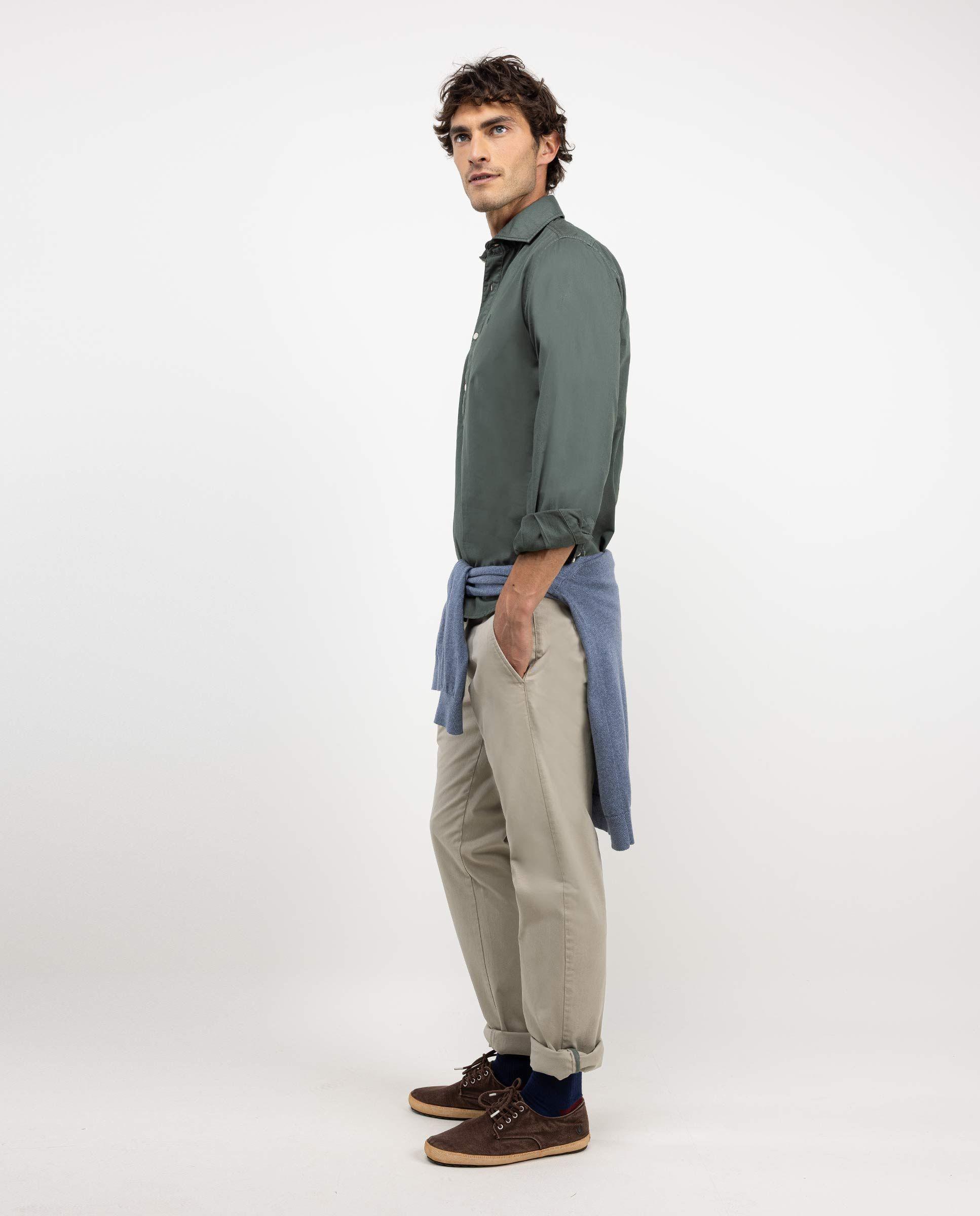 Camisa Polera Twill Garment Dyed Verde HOMBRE OI 25-2