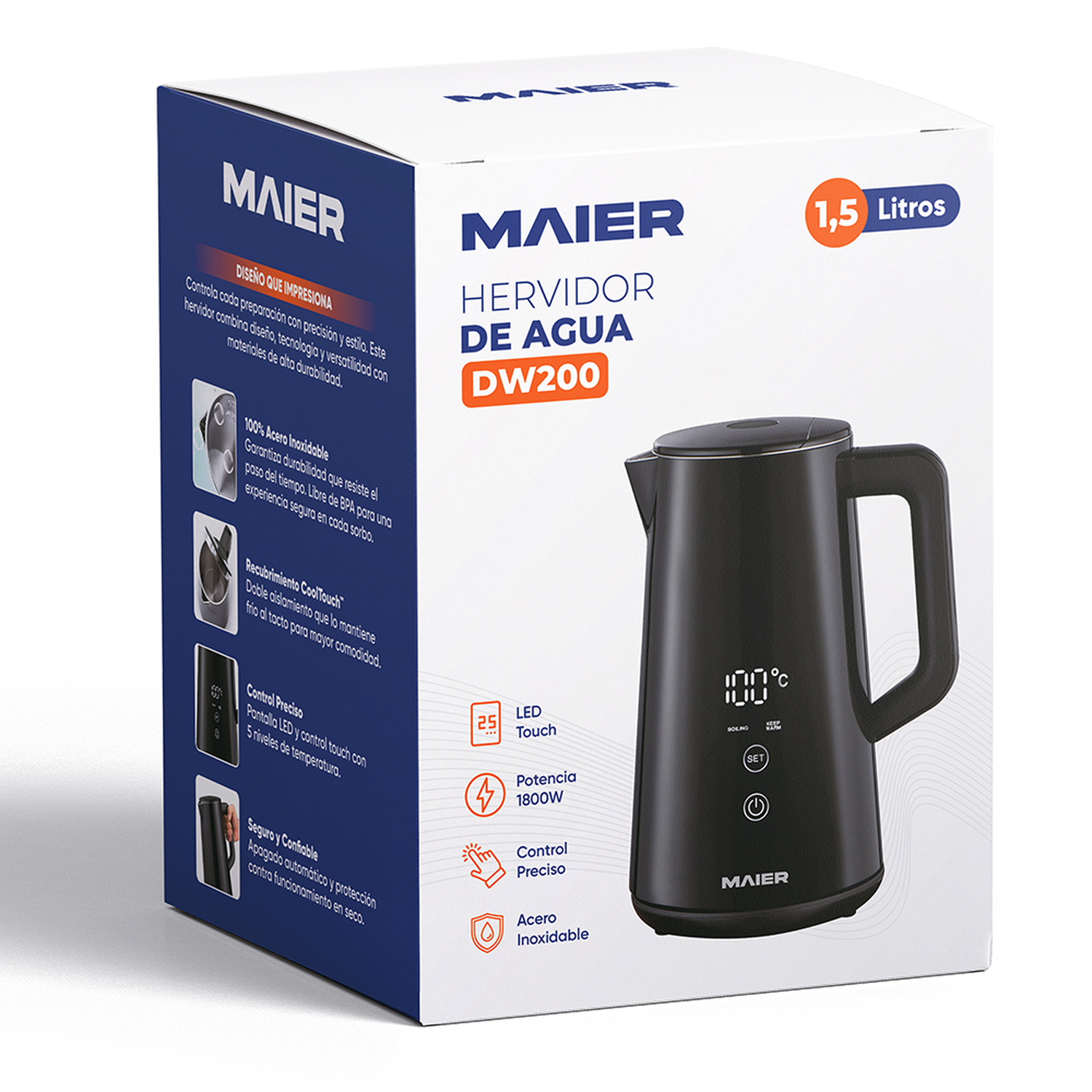 Hervidor Eléctrico 1.5 Litros Smart Touch Maier DW200-5