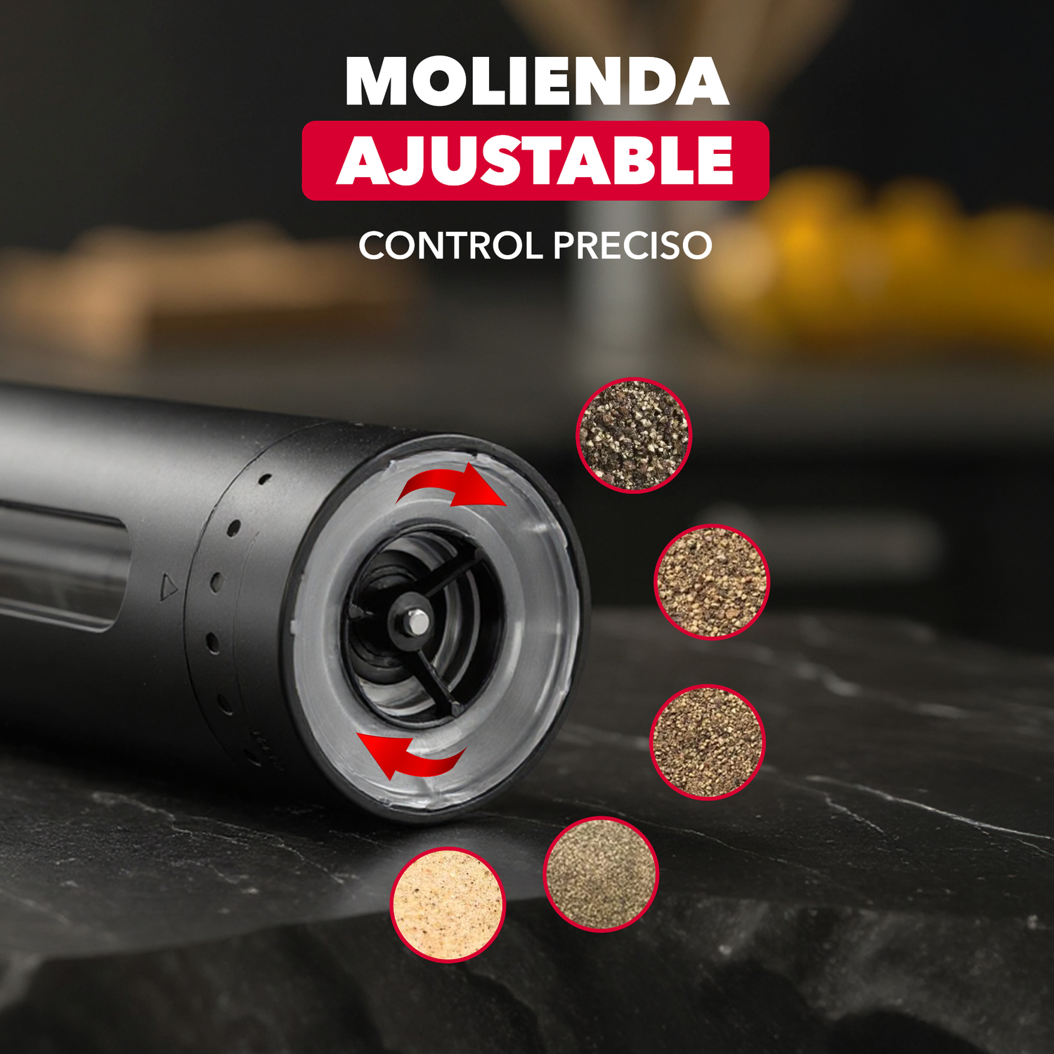 Molinillo Eléctrico Salero Sal Pimienta Haussen Con Luz Led-3