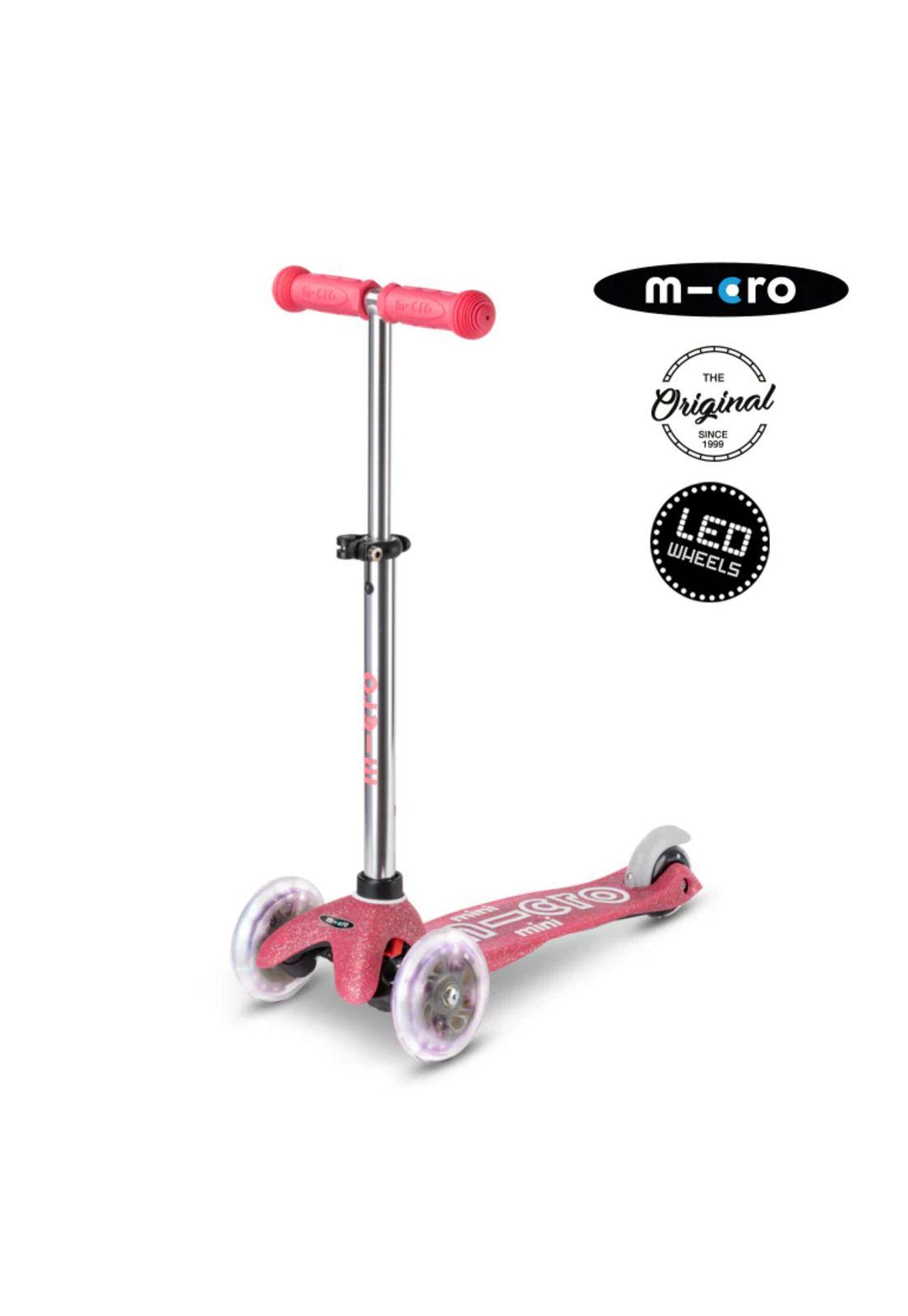 Scooter Micro Mini Deluxe Led Glitter Rosado, 3 Ruedas-0