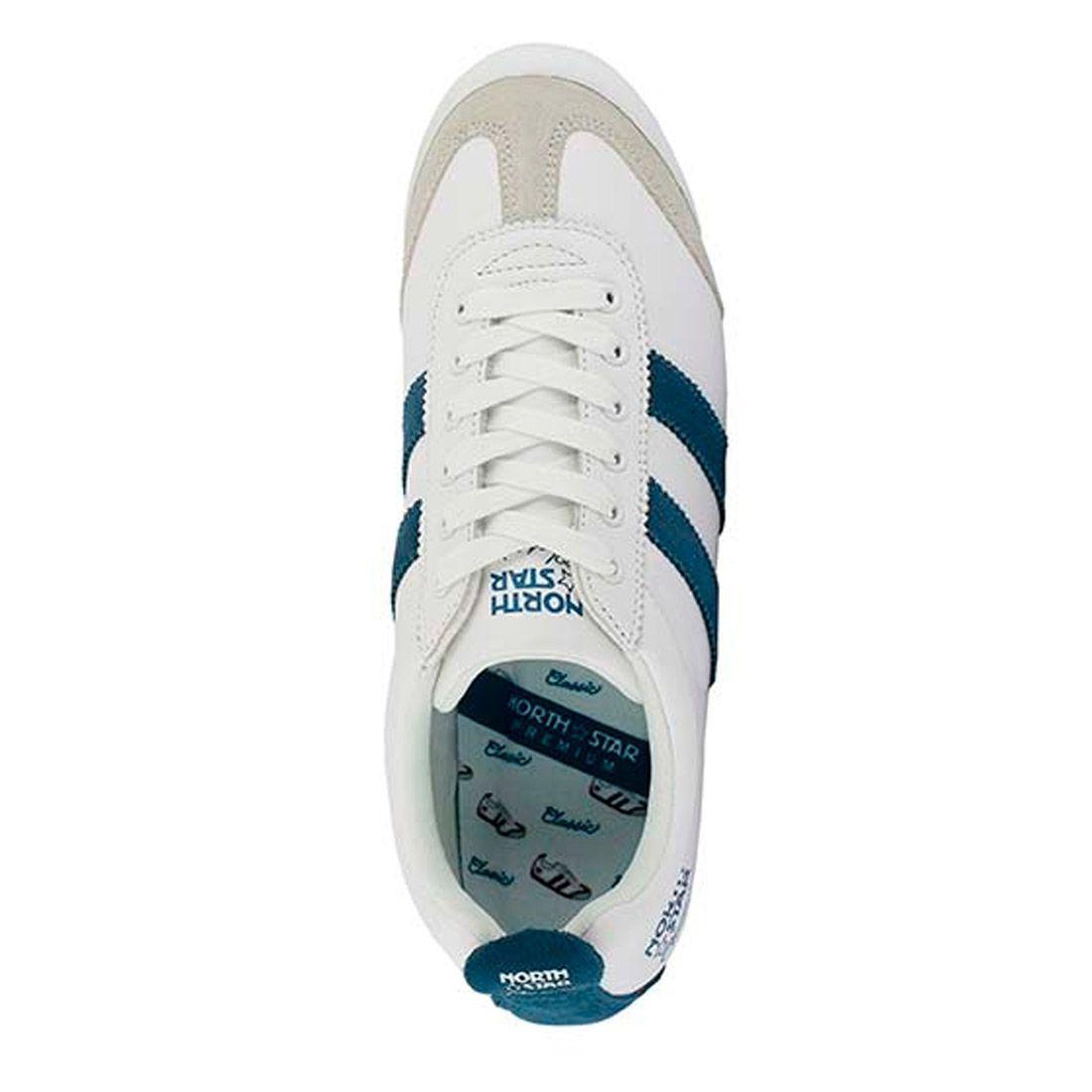 Zapatilla North Star Retro Premium Cuero Blanco y Azul-3