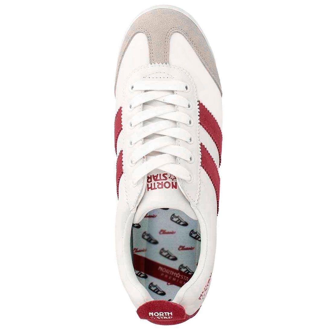 Zapatilla North Star Unisex Retro Premium Cuero Blanco y Burdeo-5