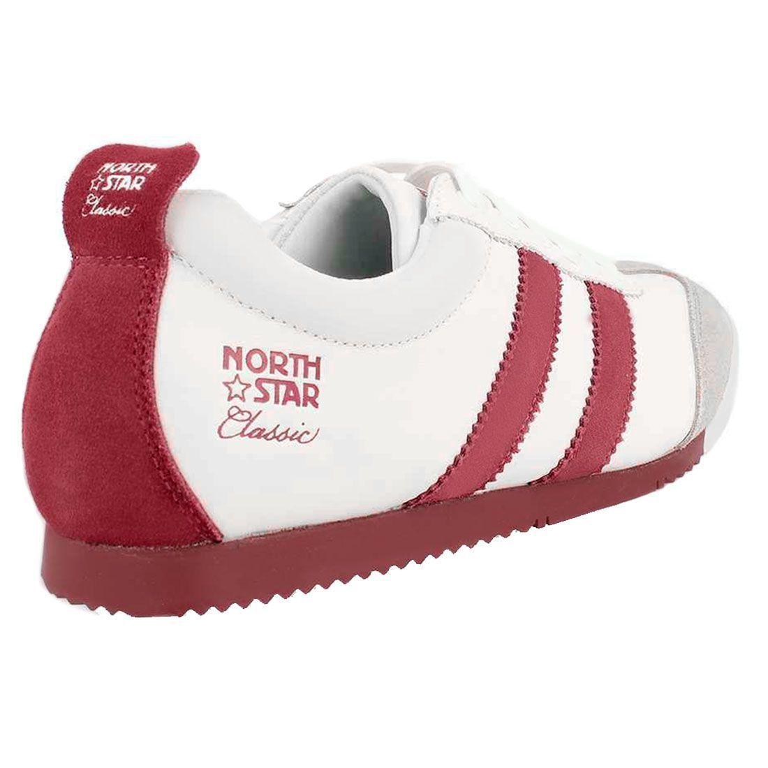 Zapatilla North Star Unisex Retro Premium Cuero Blanco y Burdeo-1