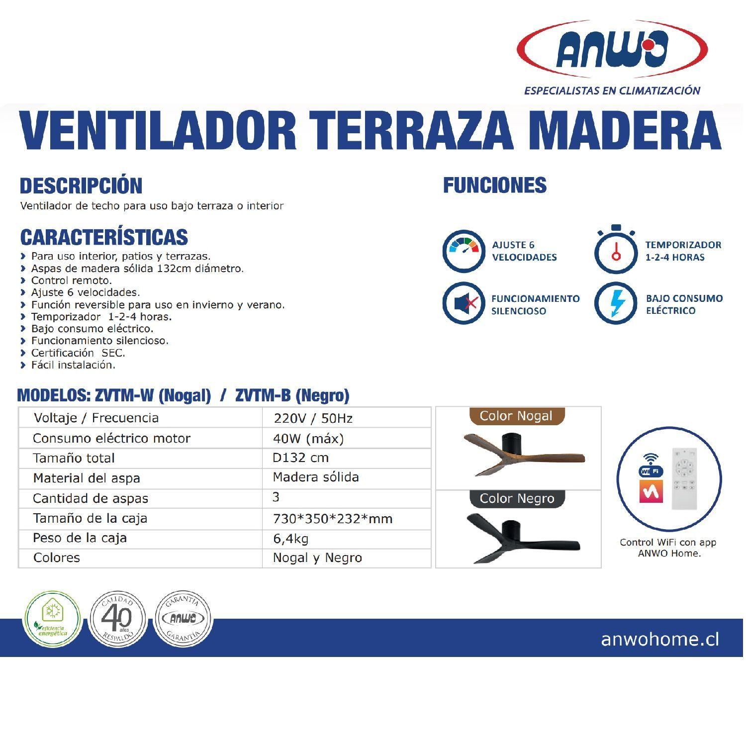 Ventilador de Terraza Anwo Brezza de Madera Color Negro ZVTM-B-3