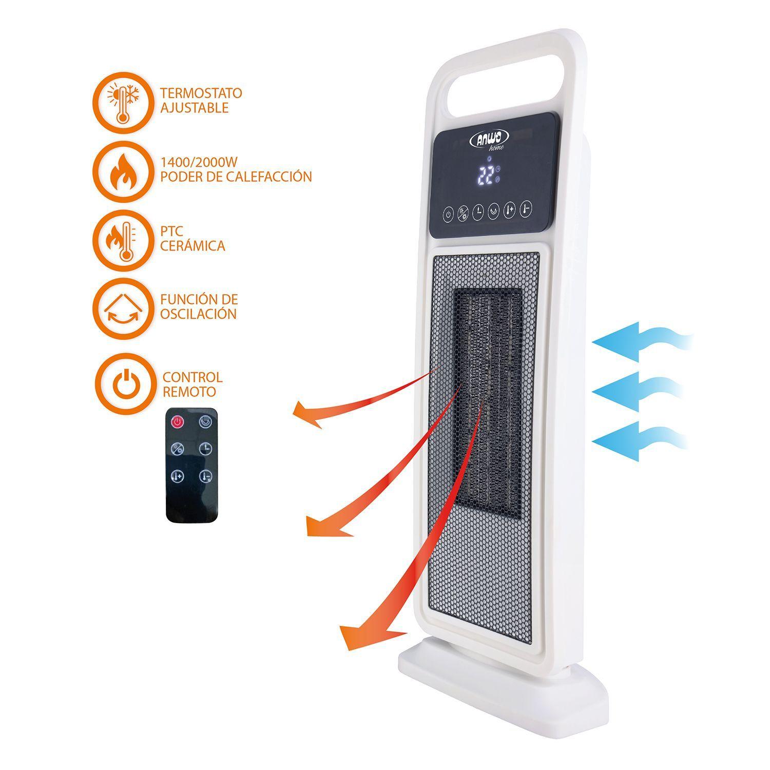 Calefactor Eléctrico ANWO PTC 2000W Torre Blanco-1