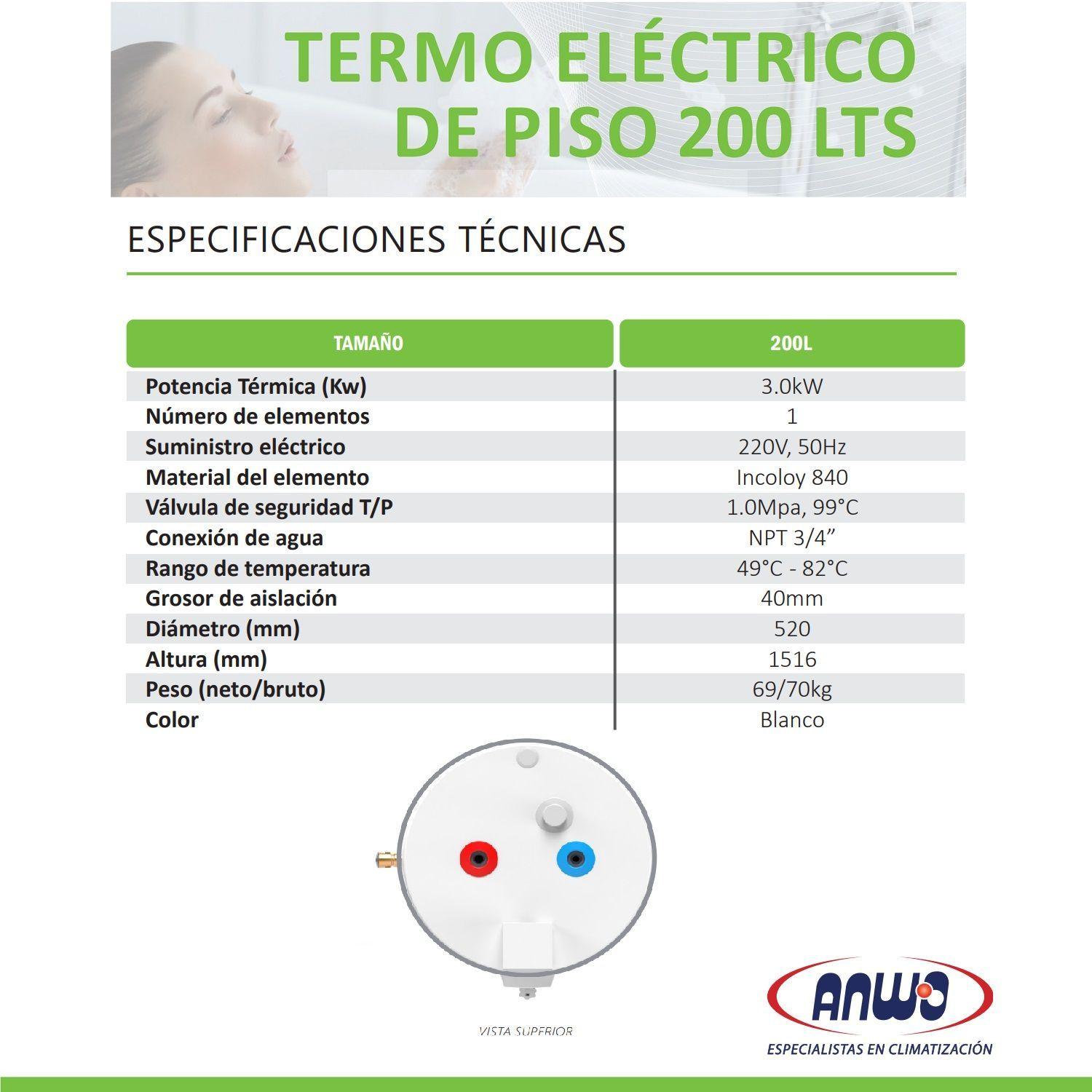 Termo Eléctrico 200 Litros de Piso Anwo VAN200LTS-5