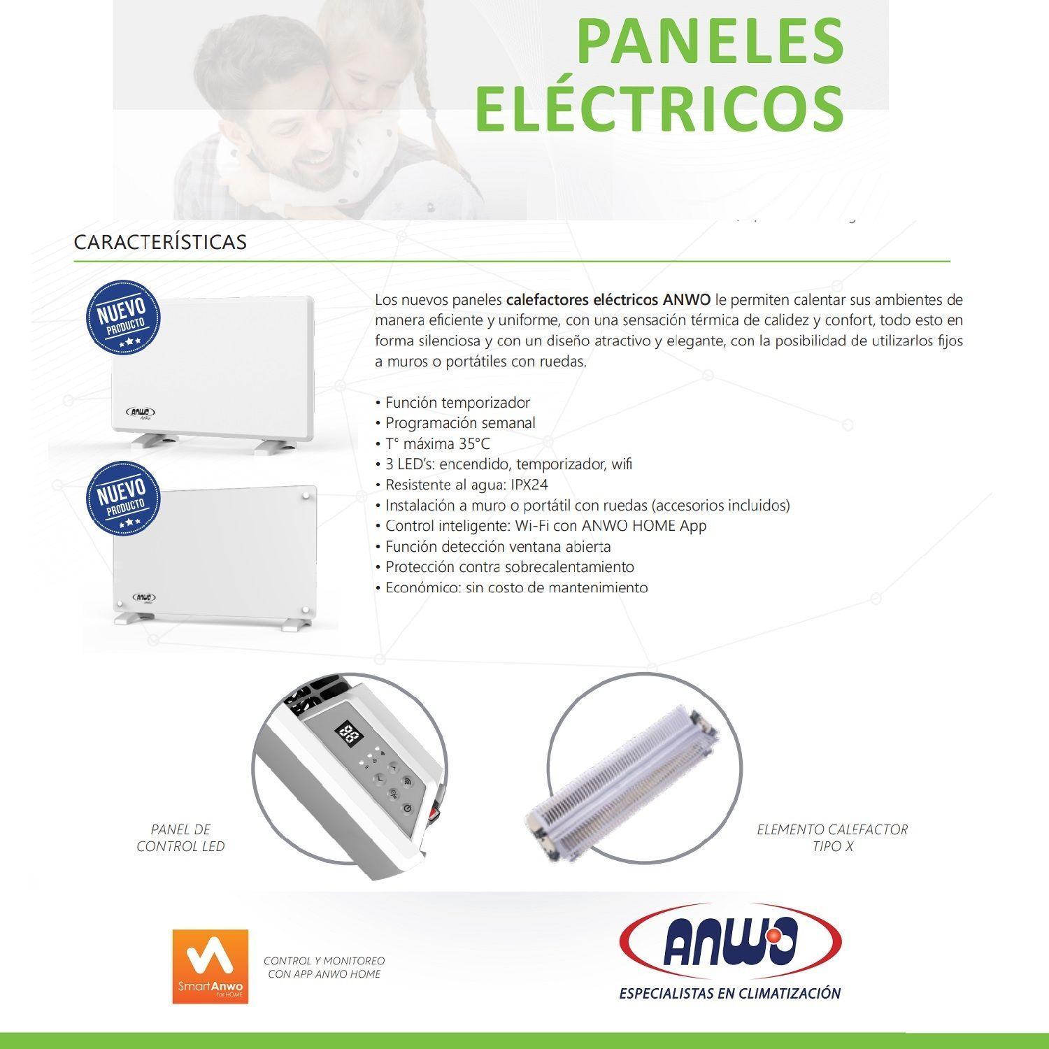Estufa Eléctrica Anwo Panel Convectivo Vidrio 2000W Programable con Wifi NDFL.2000V-3