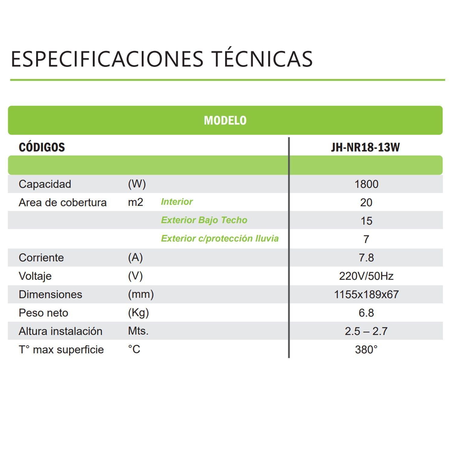 Estufa Eléctrica Terraza Anwo Pantalla Radiante 1800W Programable con Wifi JH-NR18-13W-5