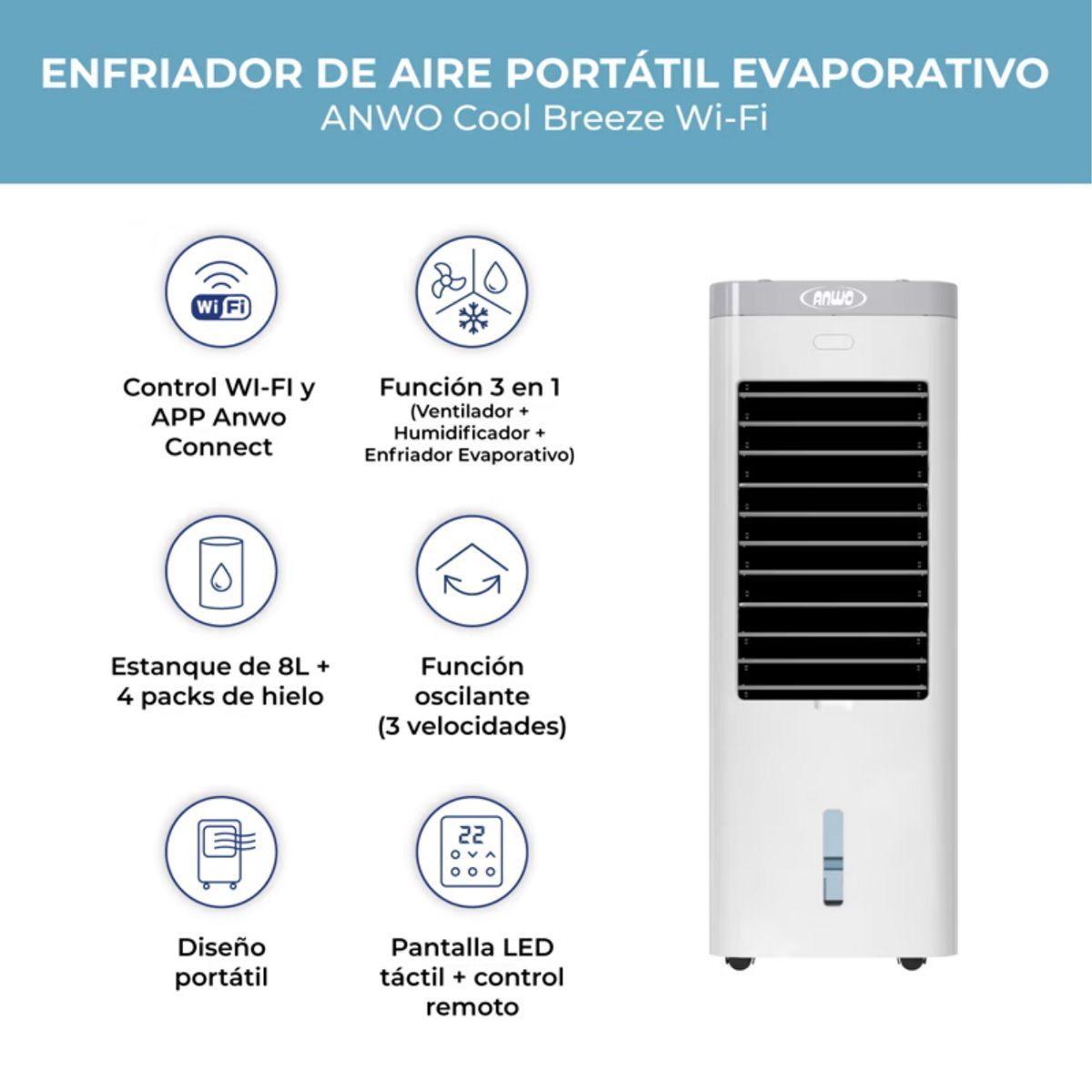 Enfriador de Aire Evaporativo Anwo Cool Breeze Wifi HEA-02WF-9