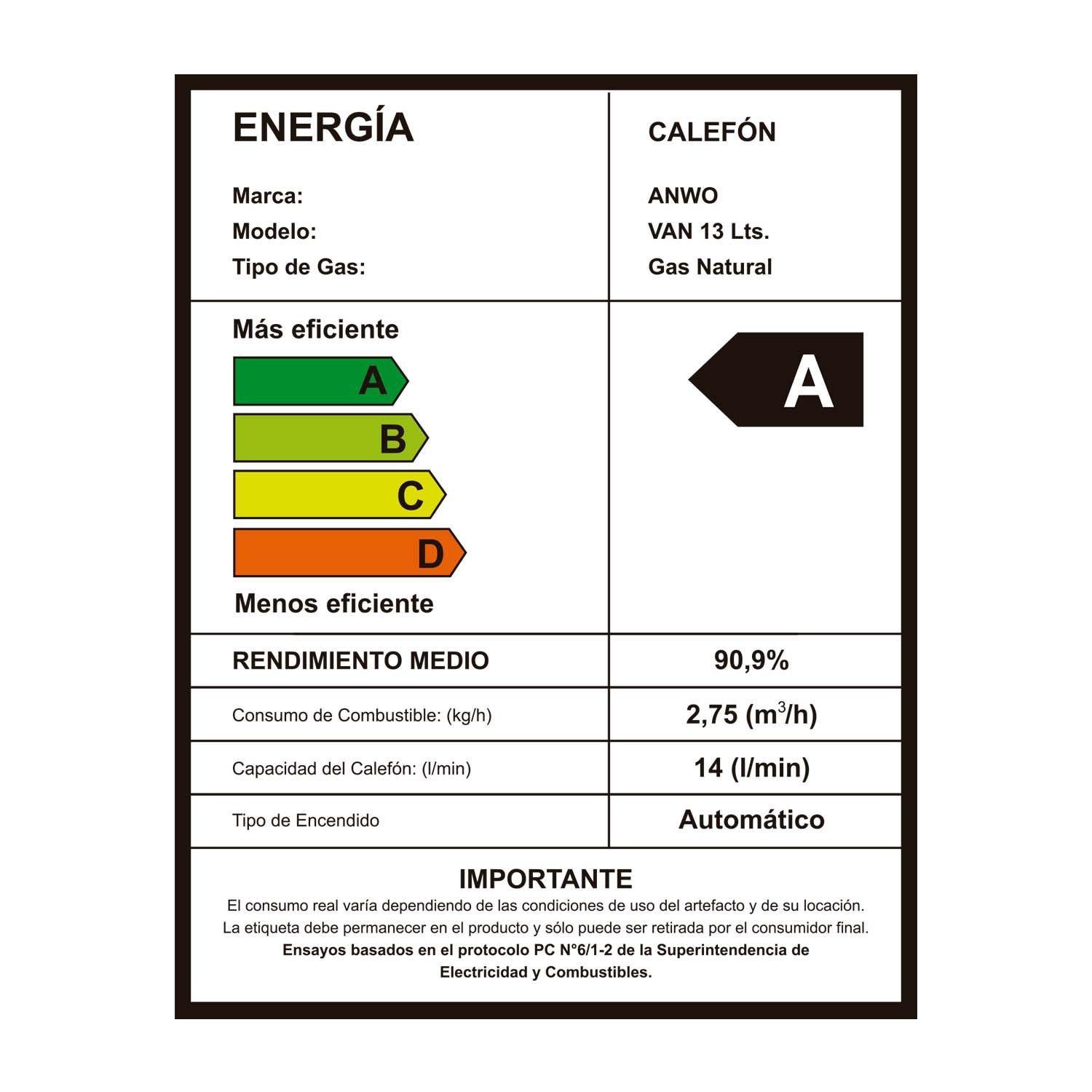 Calefón Anwo Tiro Forzado 13 Litros Gas Natural Modulante Hitech Hydro 23 VAN13LTS NG-5