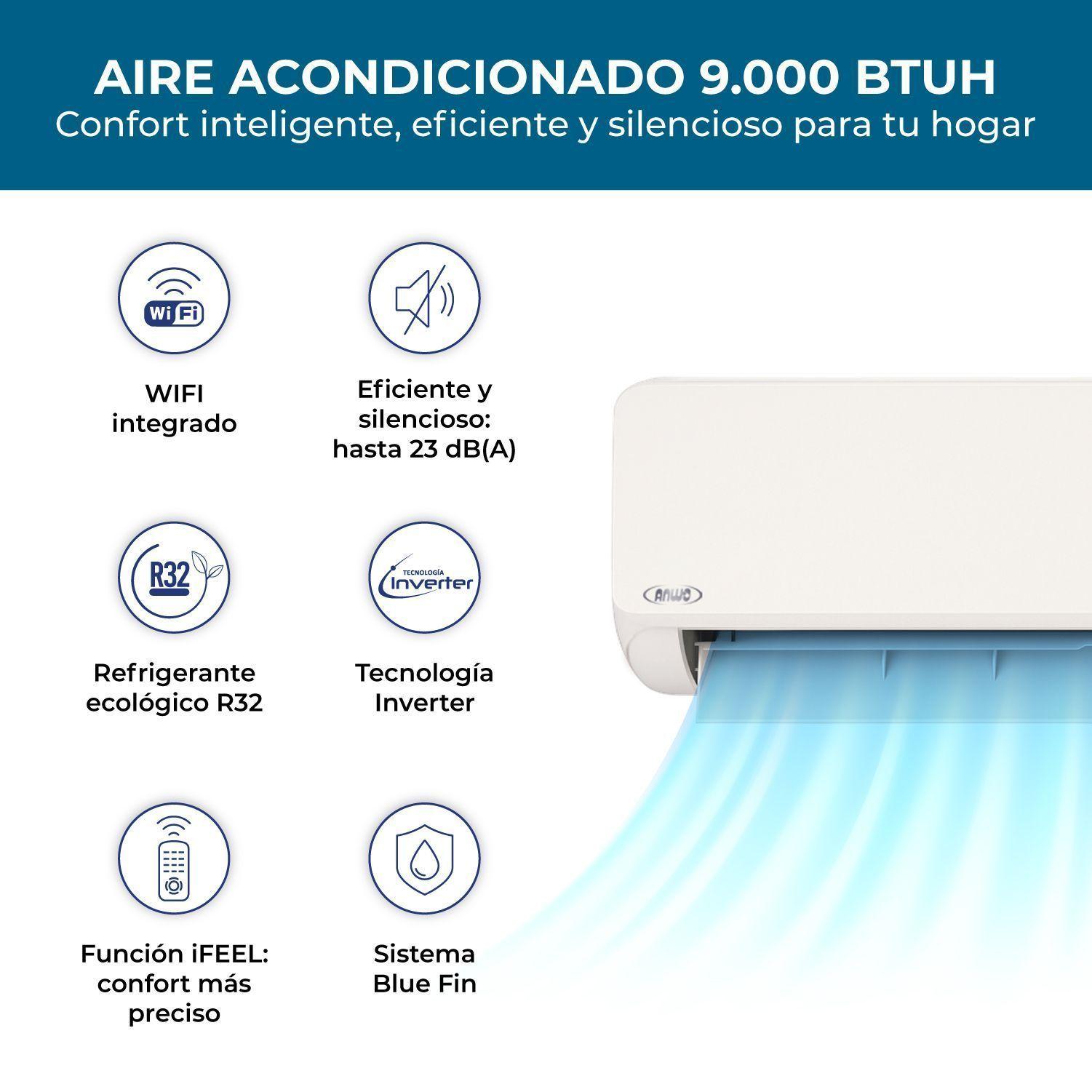 Aire Acondicionado ANWO 9.000 BTU INVERTER ECOFLOW  Split Muro con Wifi-2