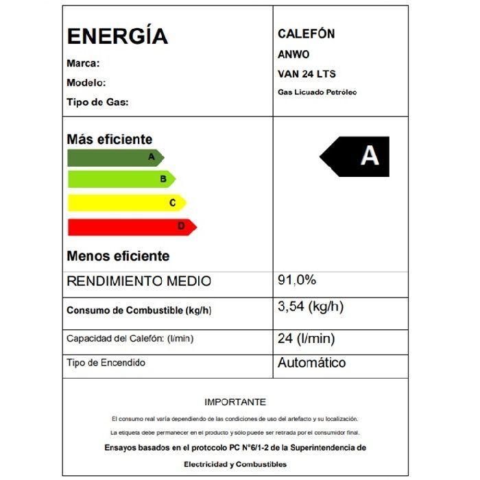 Calefón Anwo Tiro Forzado 24 Litros Gas Natural Modulante Hitech Hydro 42 VAN24LTS NG-N-7